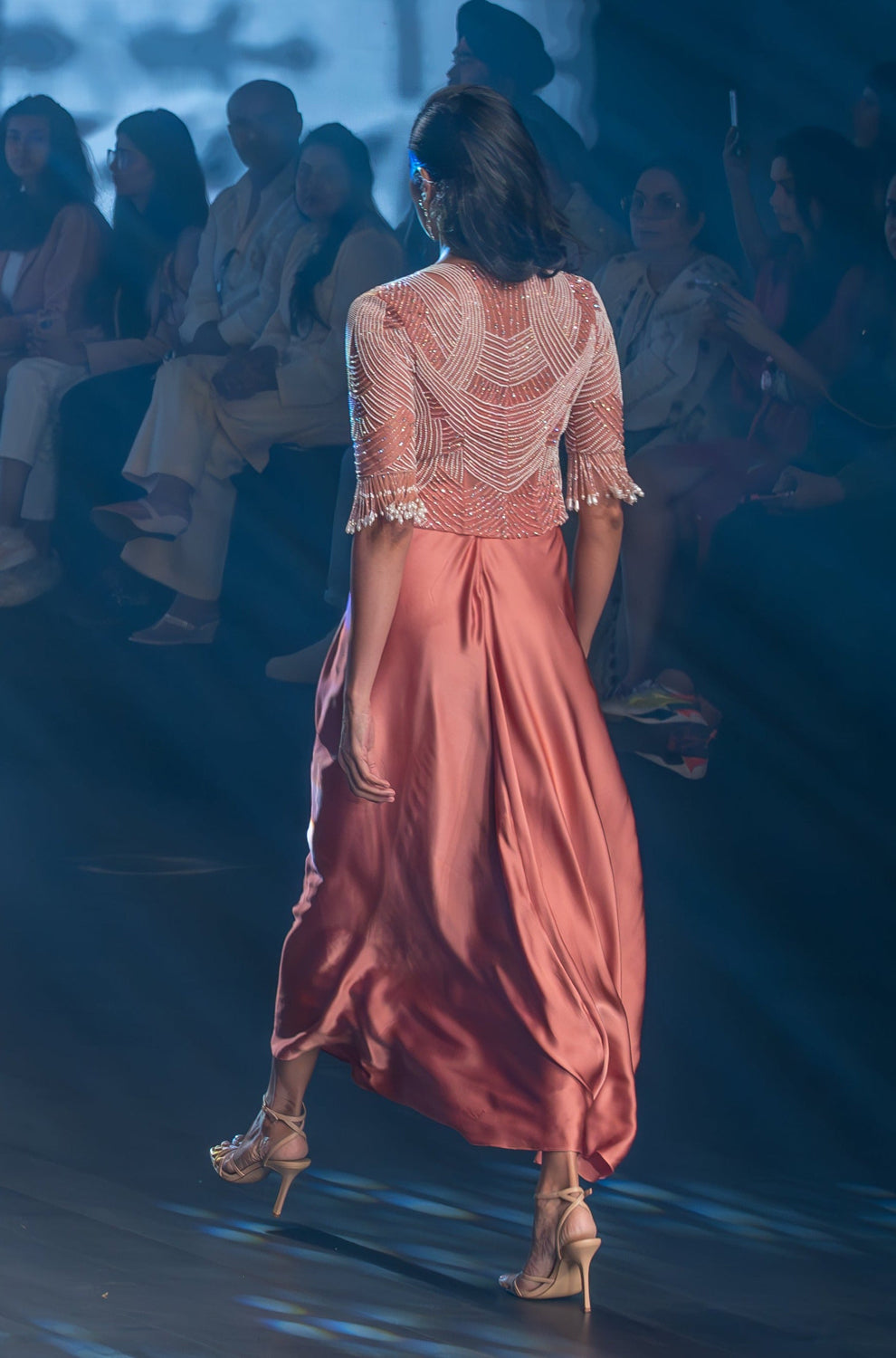 Nectarine Cut-out Dress Teamed with an Embellished Jacket