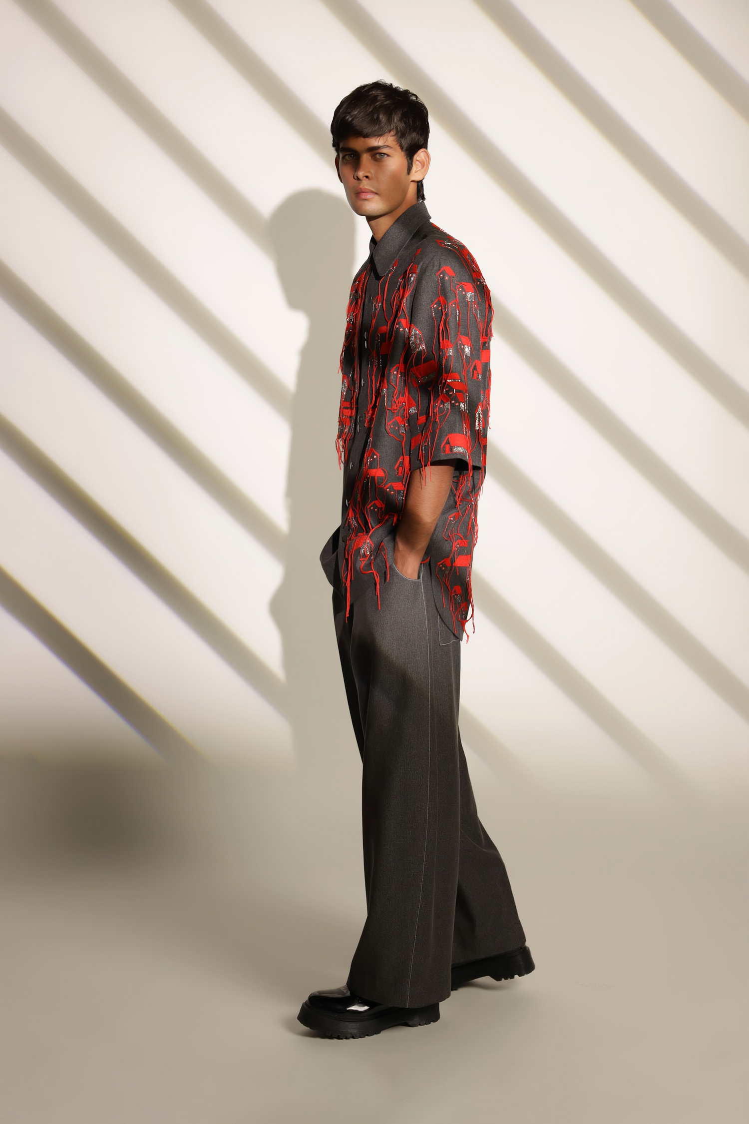 Tiny Houses Flap High-Low Oversized Shirt With Pants And Cap