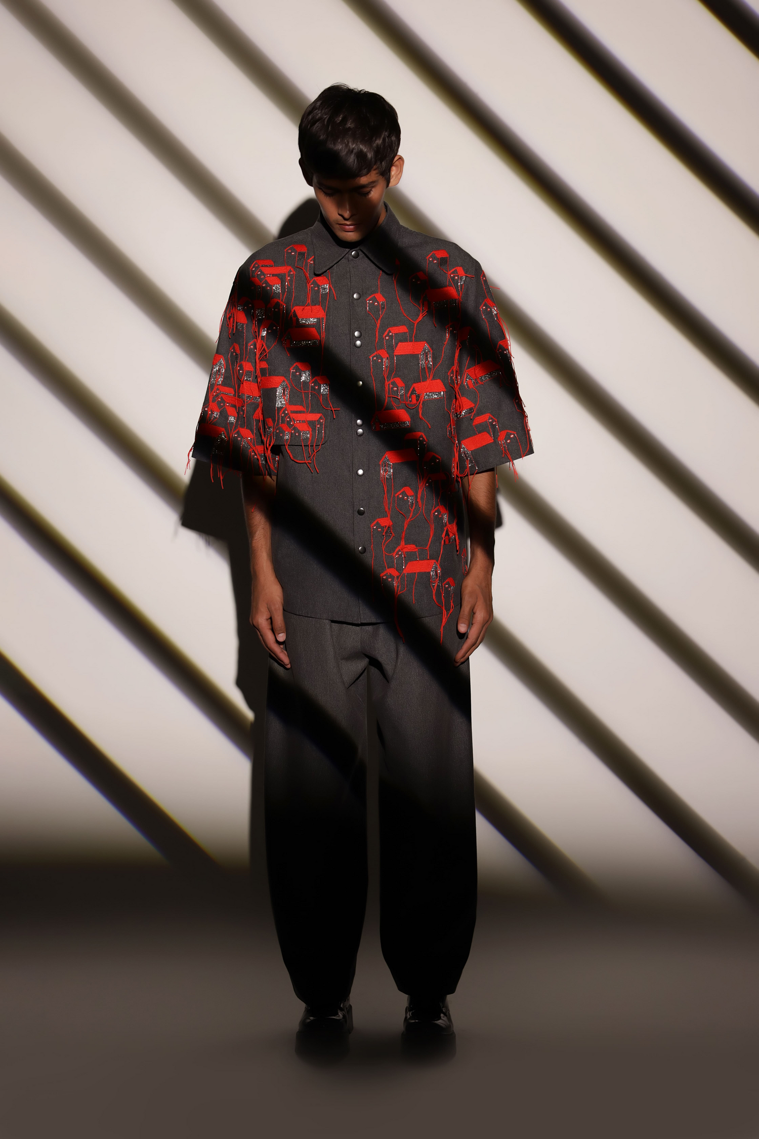 Tiny Houses Flap High-Low Oversized Shirt With Pants And Cap