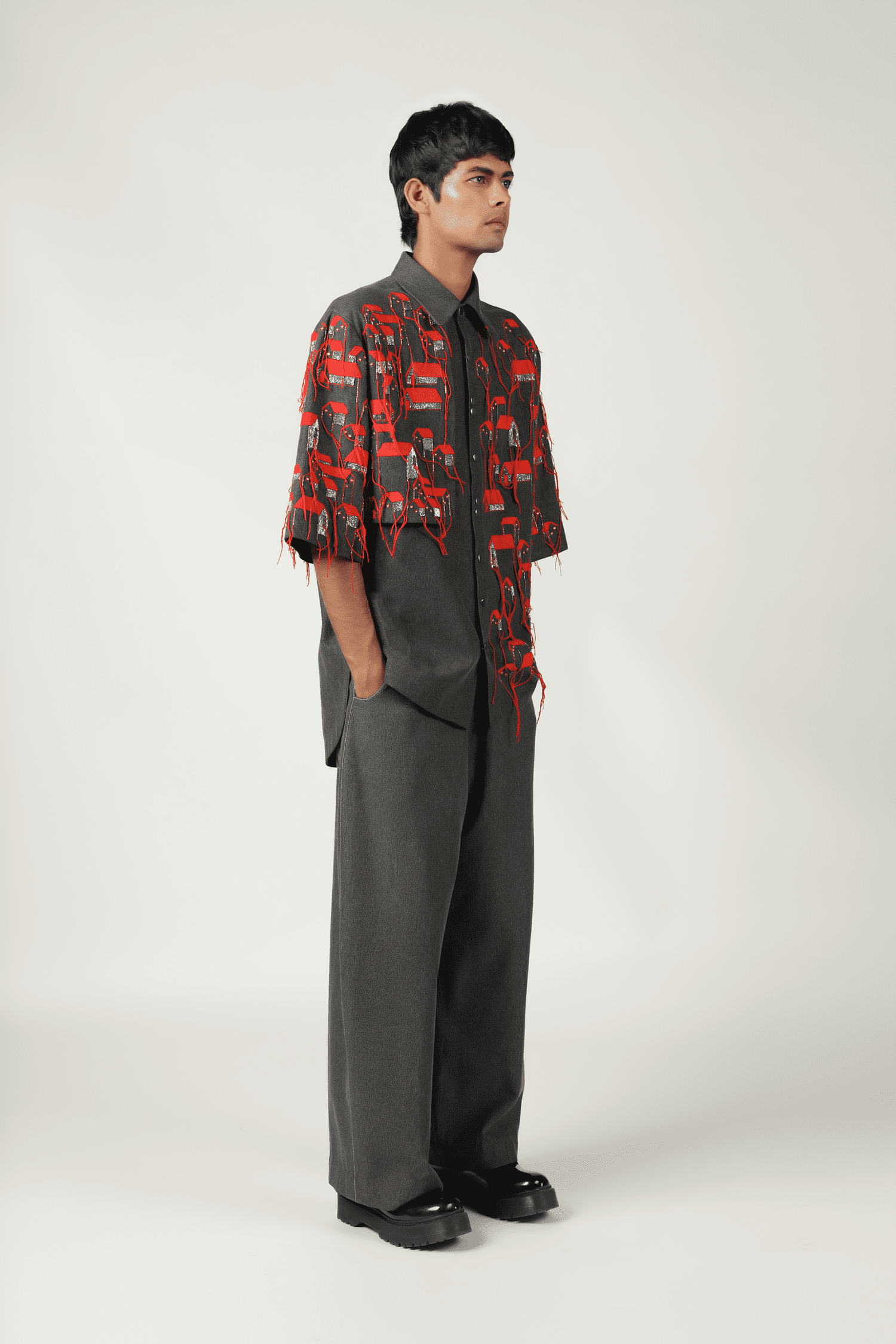 Tiny Houses Flap High-Low Oversized Shirt With Pants And Cap