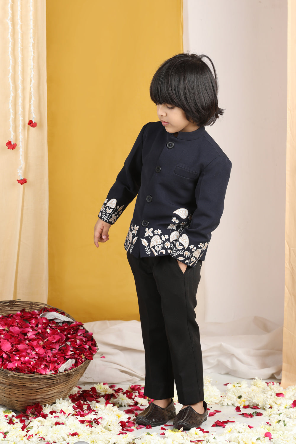 Black Thread Embroidery Sherwani Set