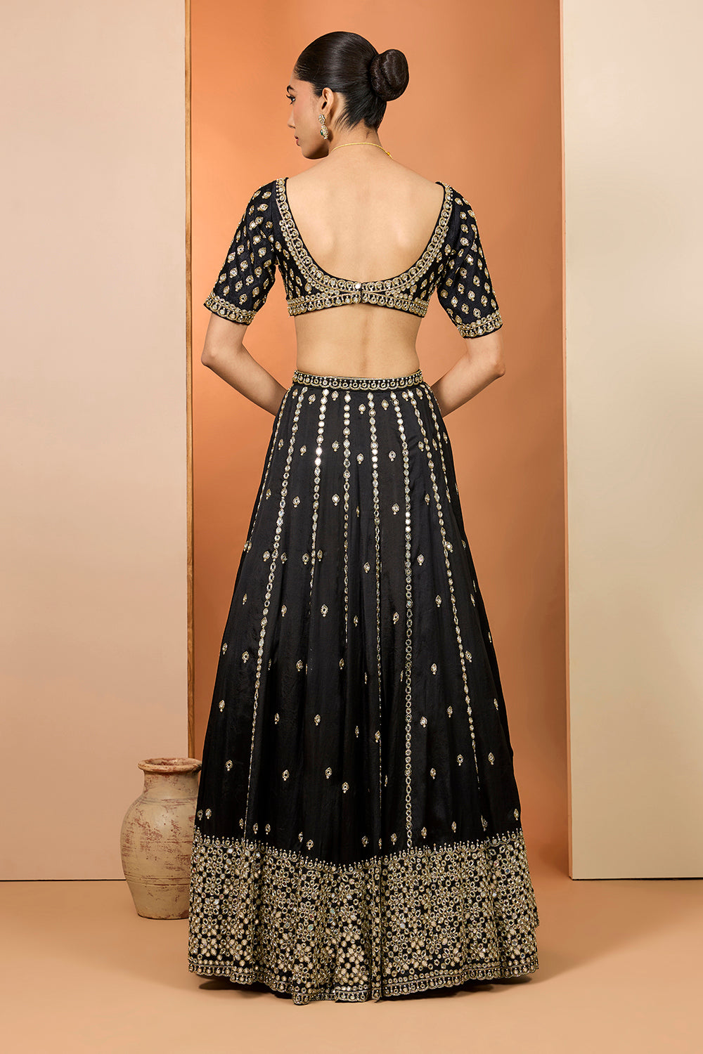 Black Silk Organza Hand Embroidered Lehenga Set With Pure Raw Silk Blouse And Silk Organza Dupatta