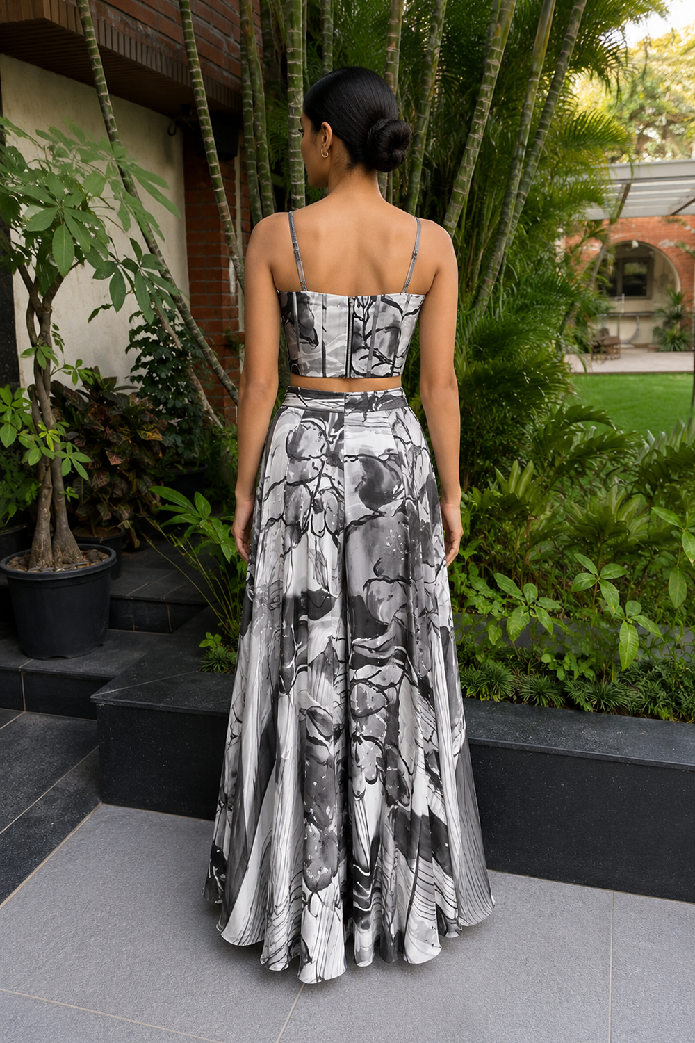 Sweetheart Neckline Corset Top with Pleated Flowy Sharara