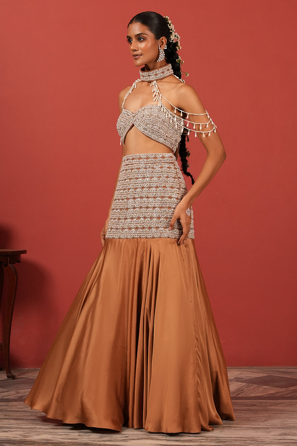 Brown Fusion Lehenga Set