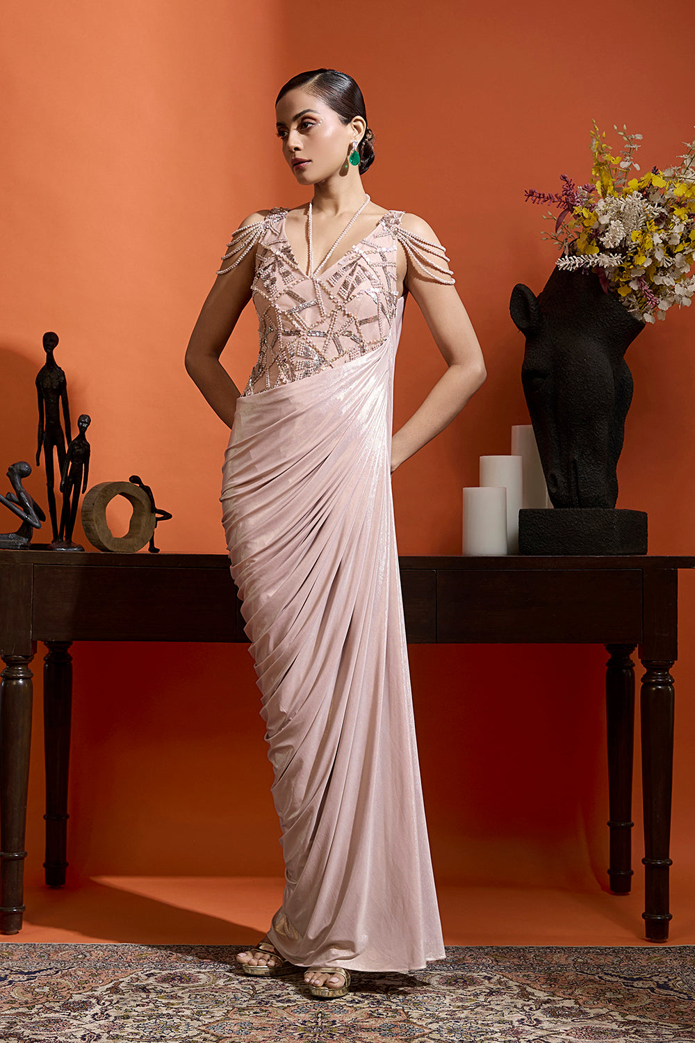 Champagne Pink Drape Gown