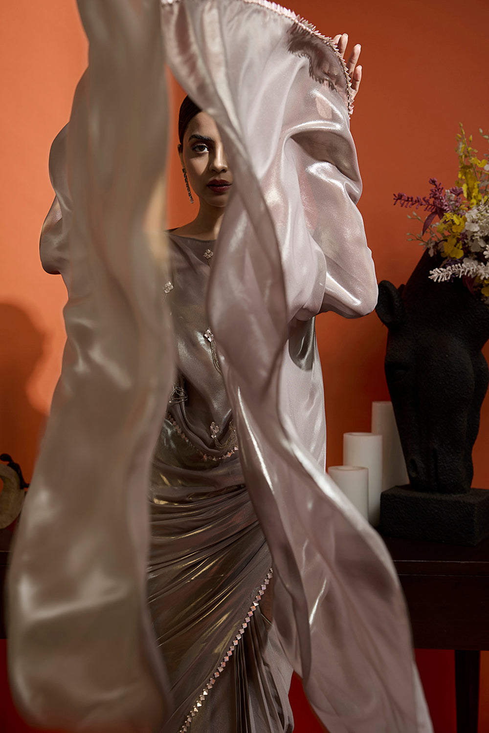 Cape Style Ensemble Paired with a Drape Skirt