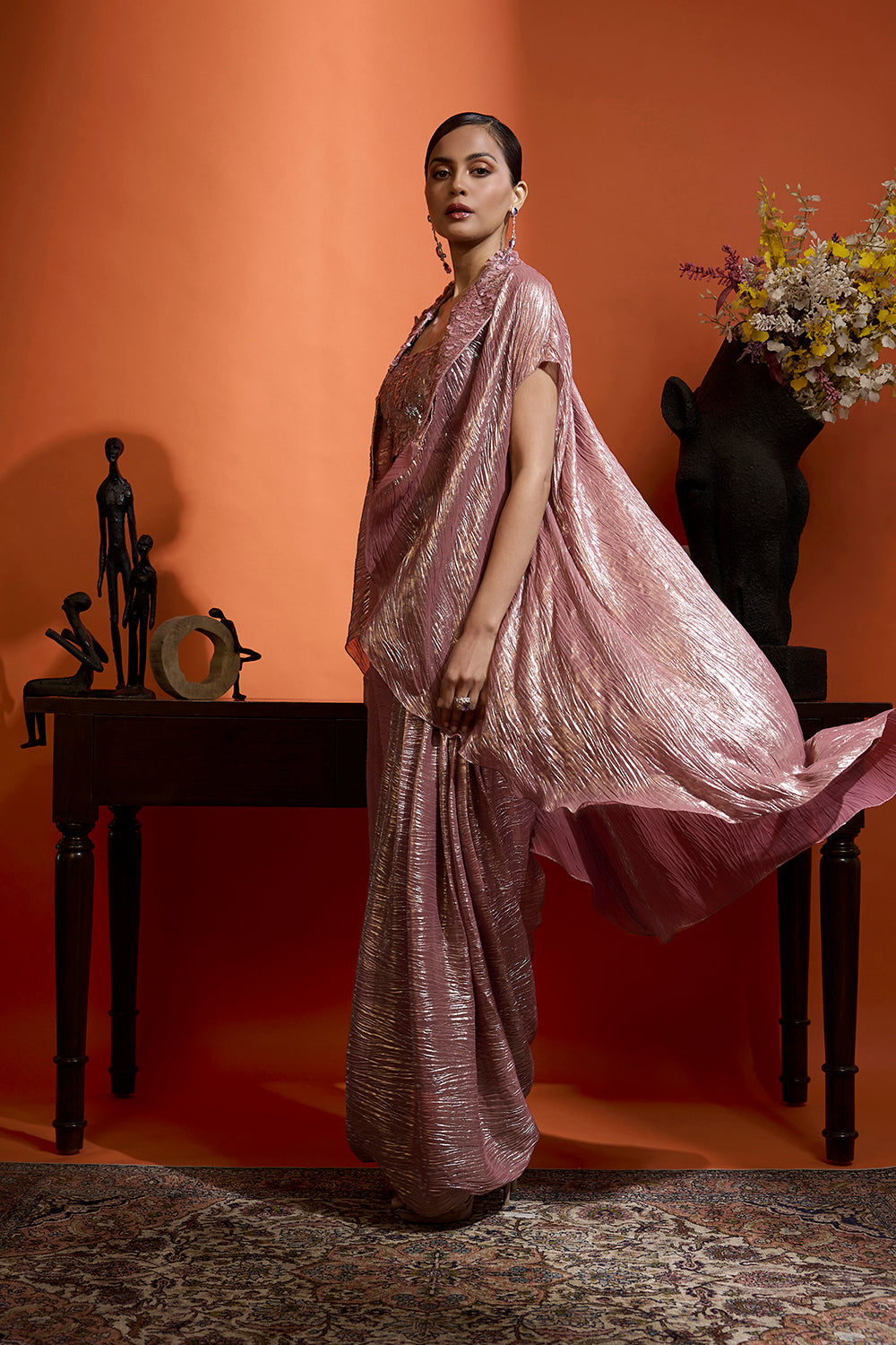 Metallic Rose Draped Ensemble