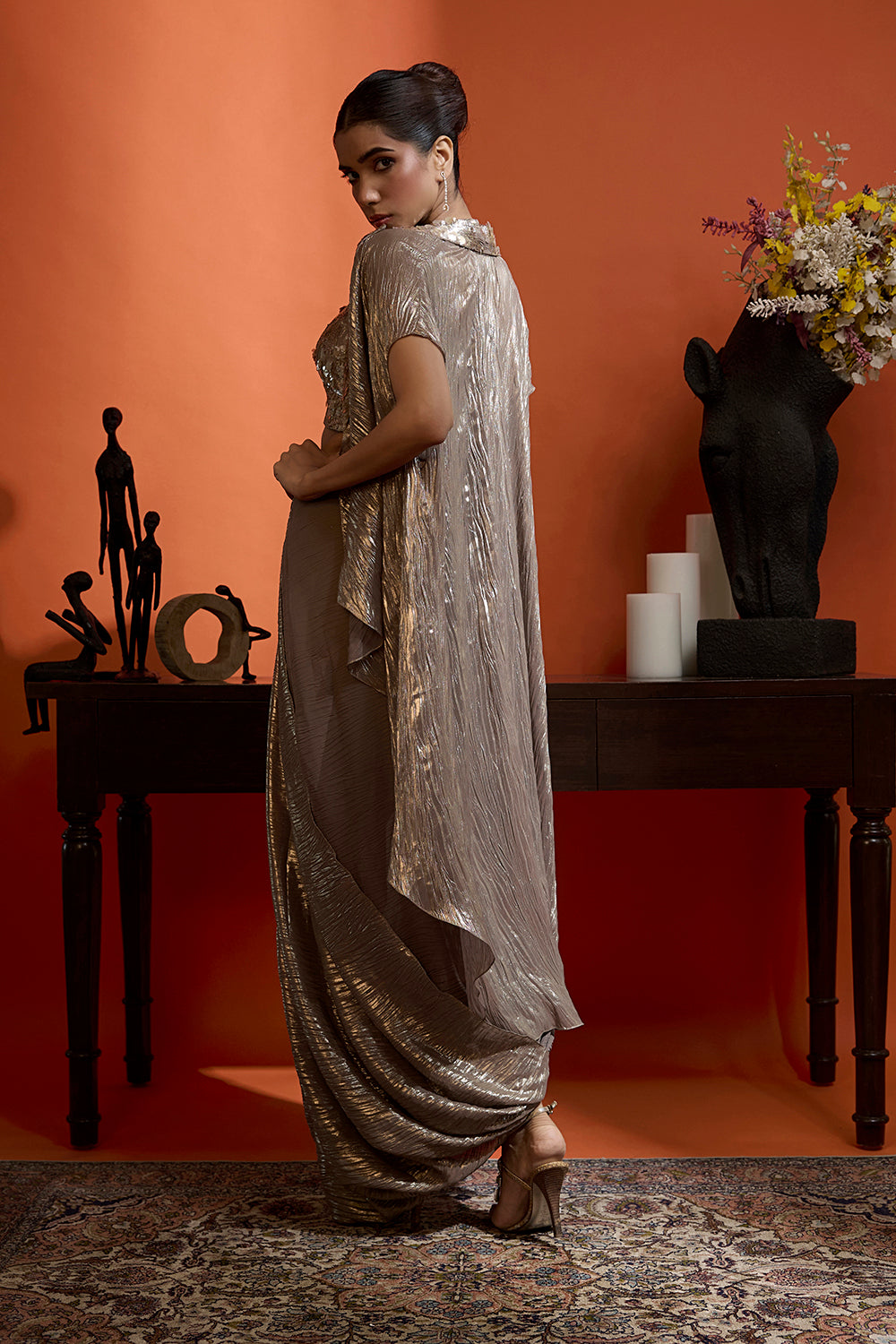 Metallic Champagne Gold Draped Ensemble