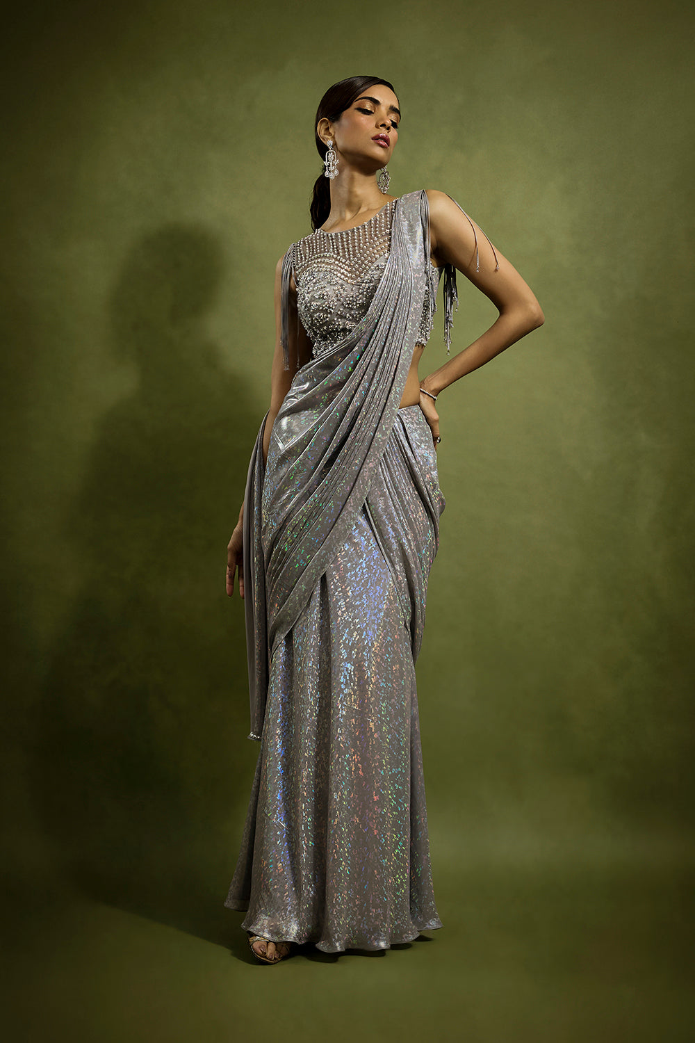 Slate Metallic Drape Saree