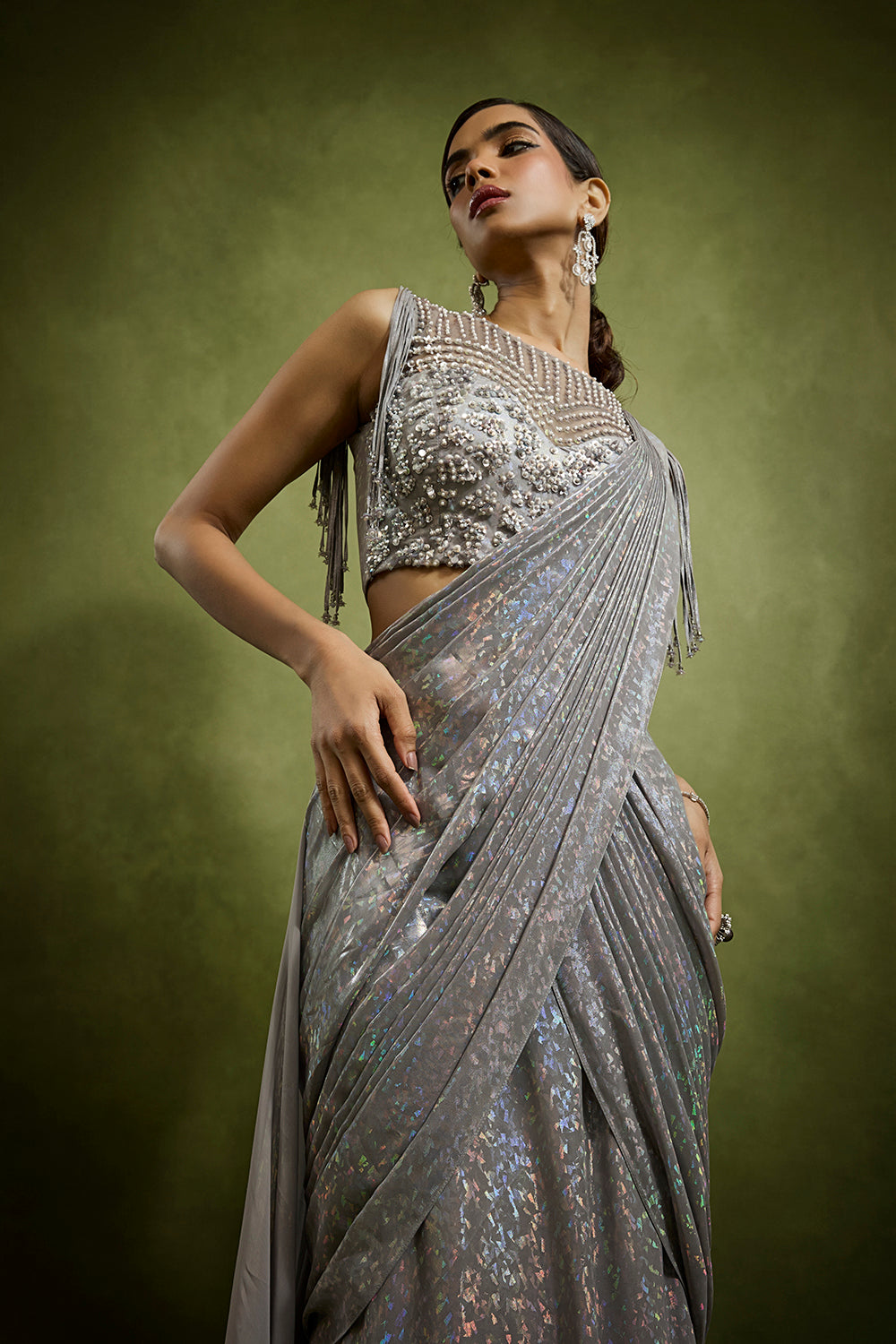 Slate Metallic Drape Saree
