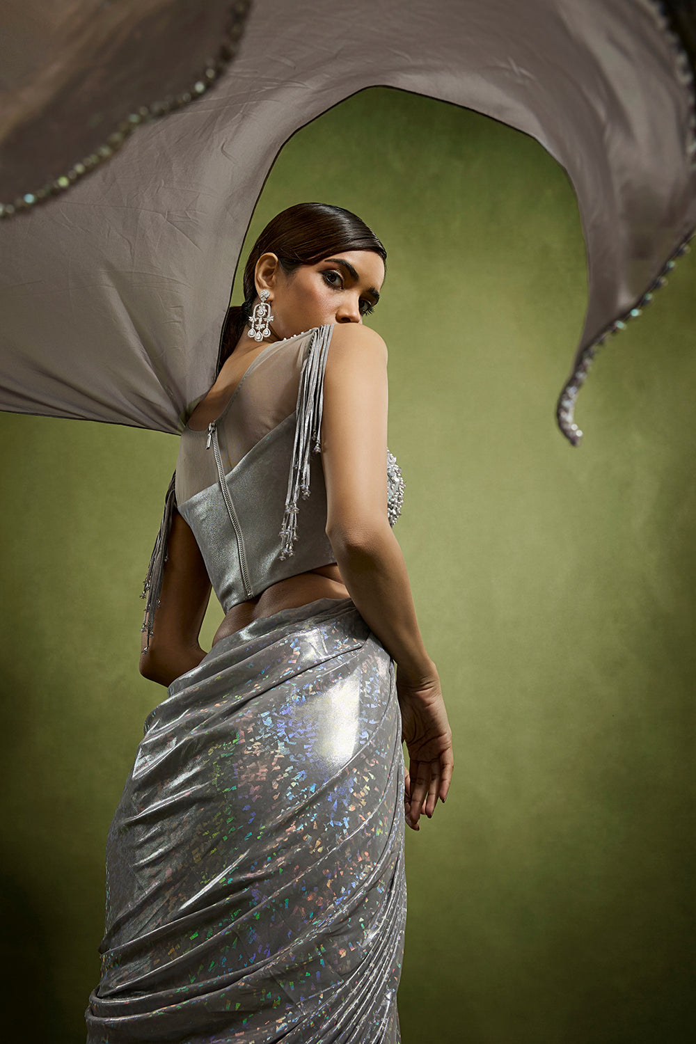 Slate Metallic Drape Saree