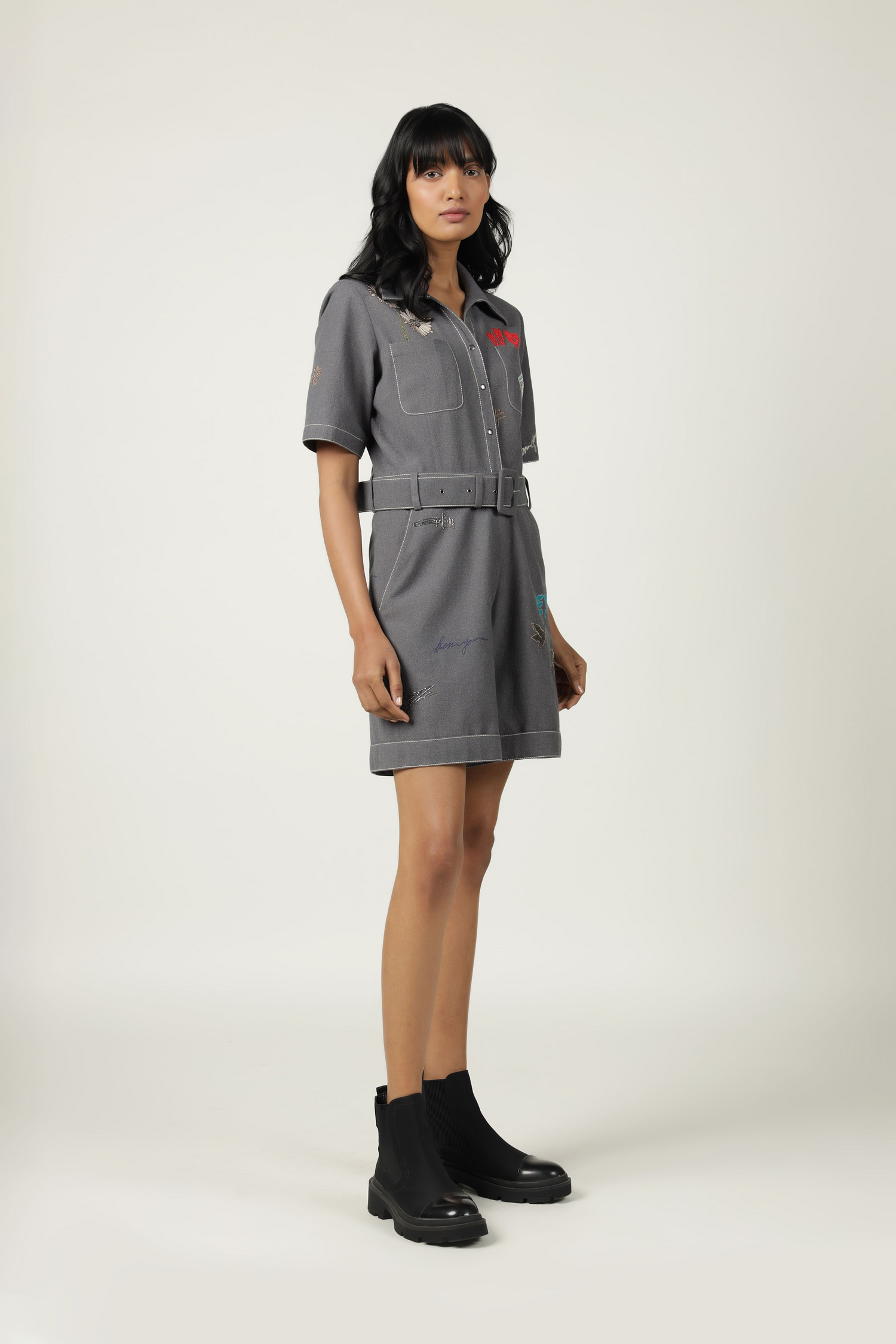 Funky Motifs Playsuit With Attatch Buckle Belt
