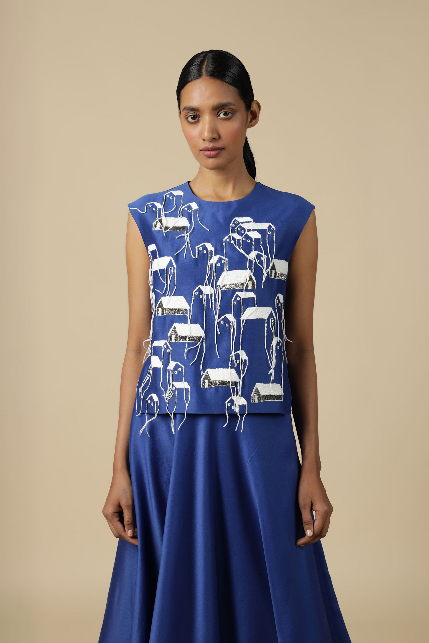 Tiny Houses Sleeveless Top With Circular Skirt