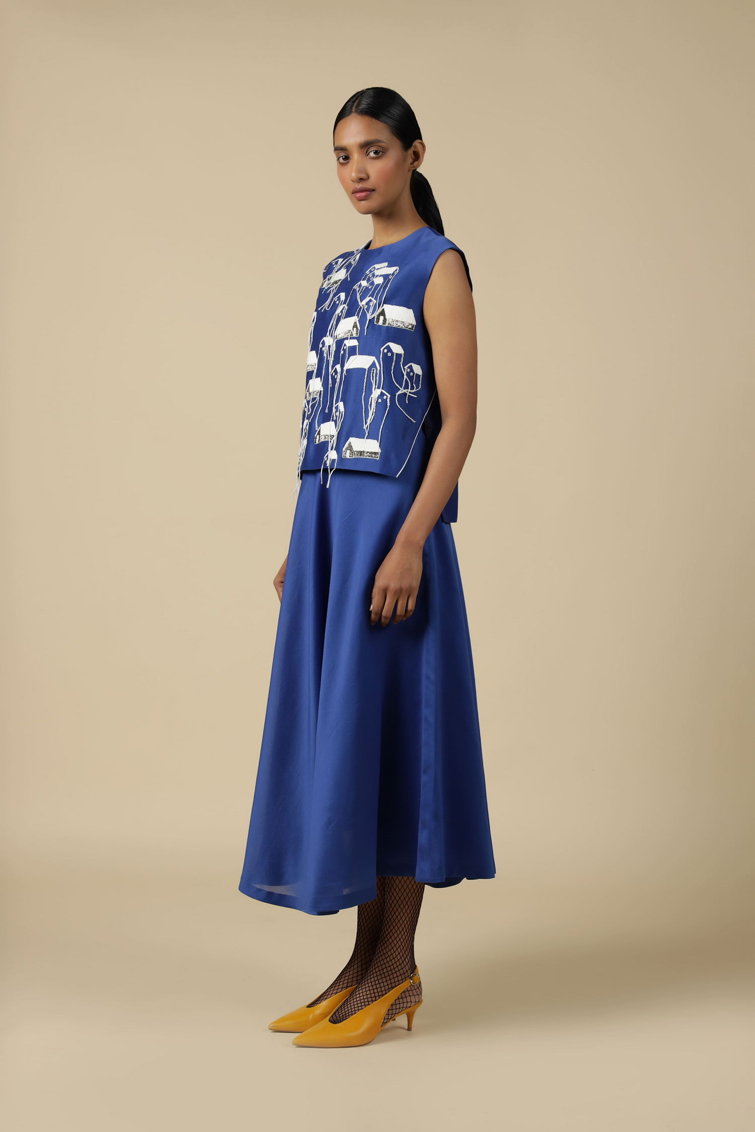 Tiny Houses Sleeveless Top With Circular Skirt