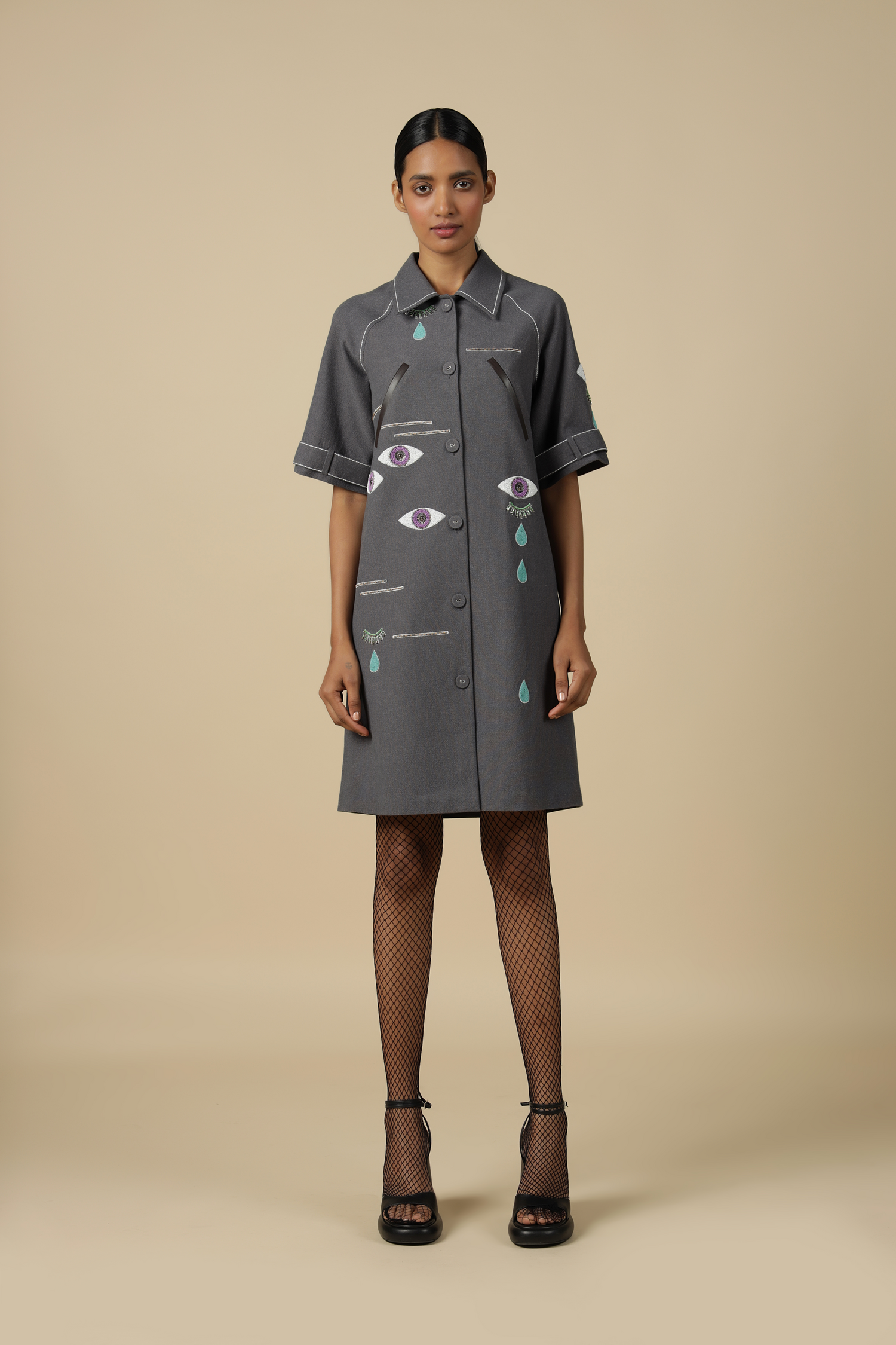 Facial Expression Raglan Sleeve Dress