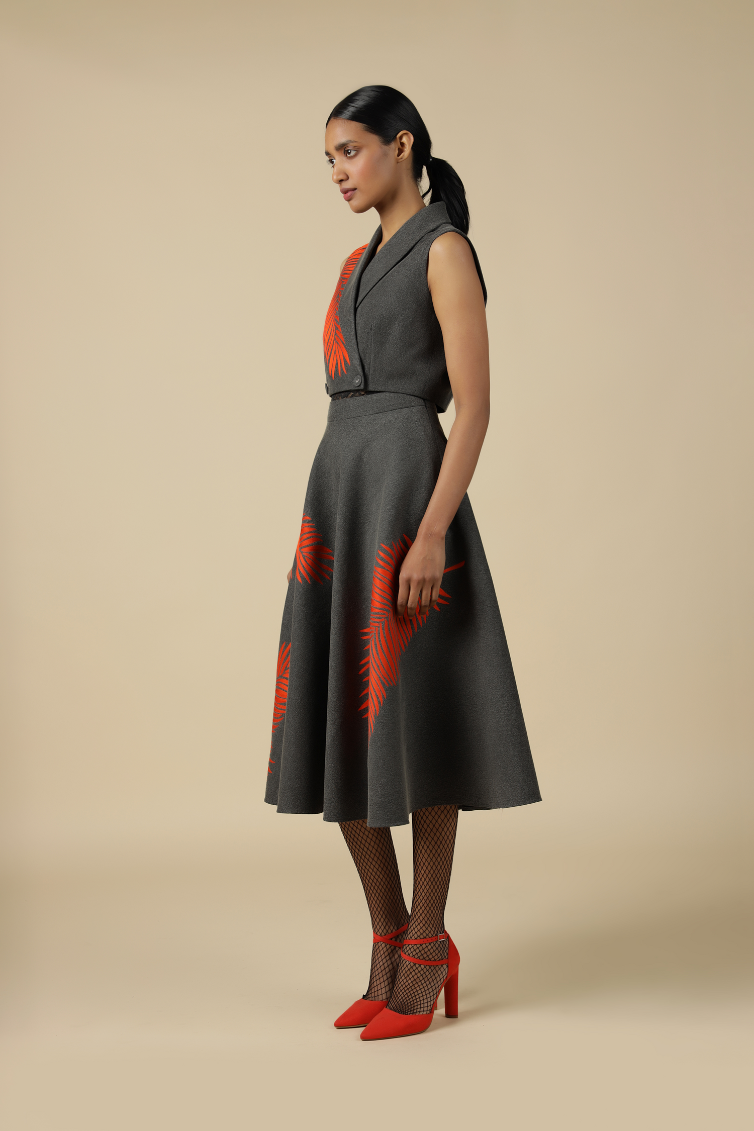 Big Leaf Wrap Crop Top With Circular Skirt