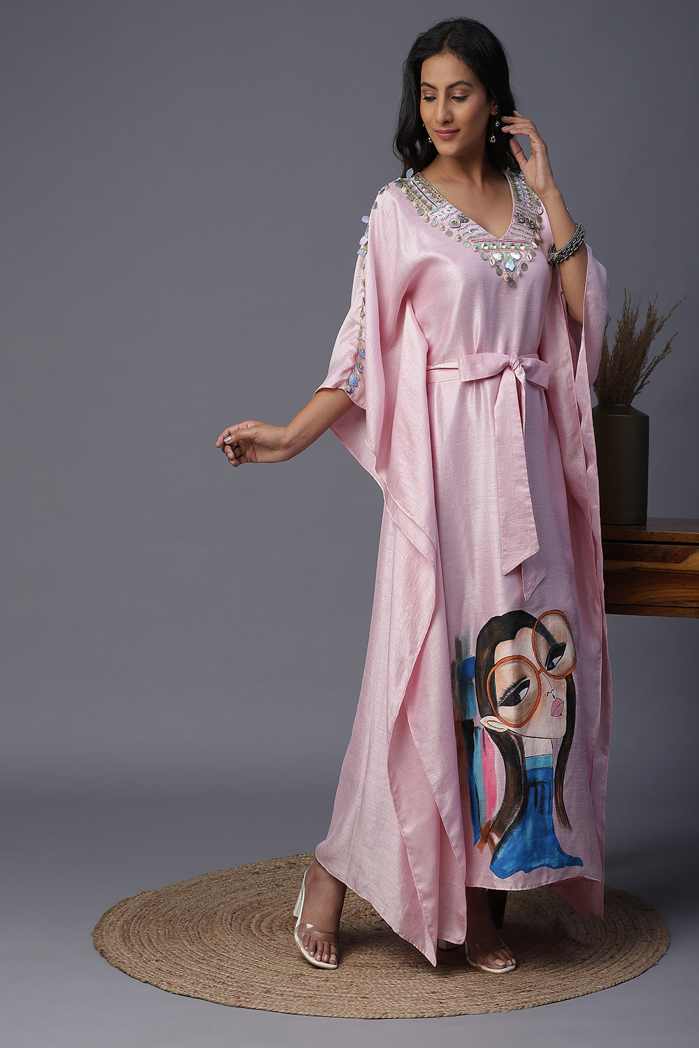 Blue Girl Hanpainted Kaftan - Auraya Fashion - - #tag1# - #tag2# - #tag3# - #tag3#