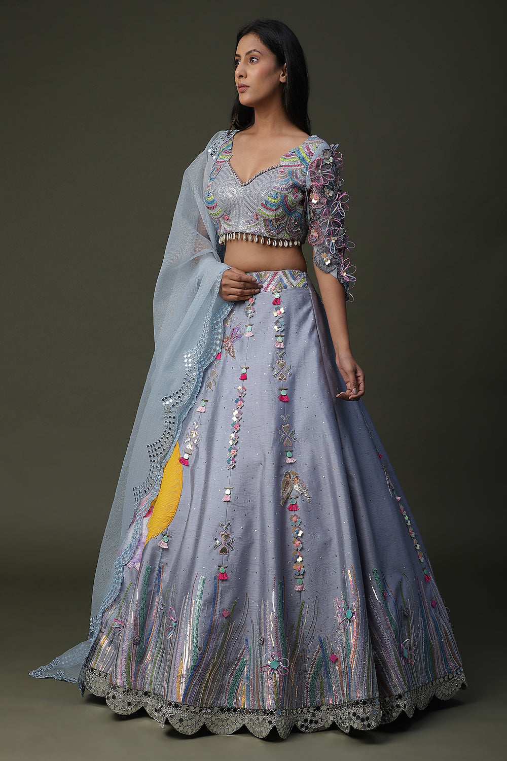 Sun Flower Handpainted Lehenga - Auraya Fashion - - #tag1# - #tag2# - #tag3# - #tag3#