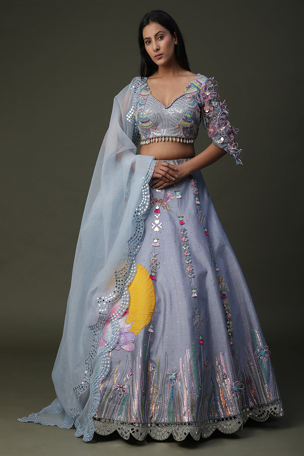 Sun Flower Handpainted Lehenga - Auraya Fashion - - #tag1# - #tag2# - #tag3# - #tag3#