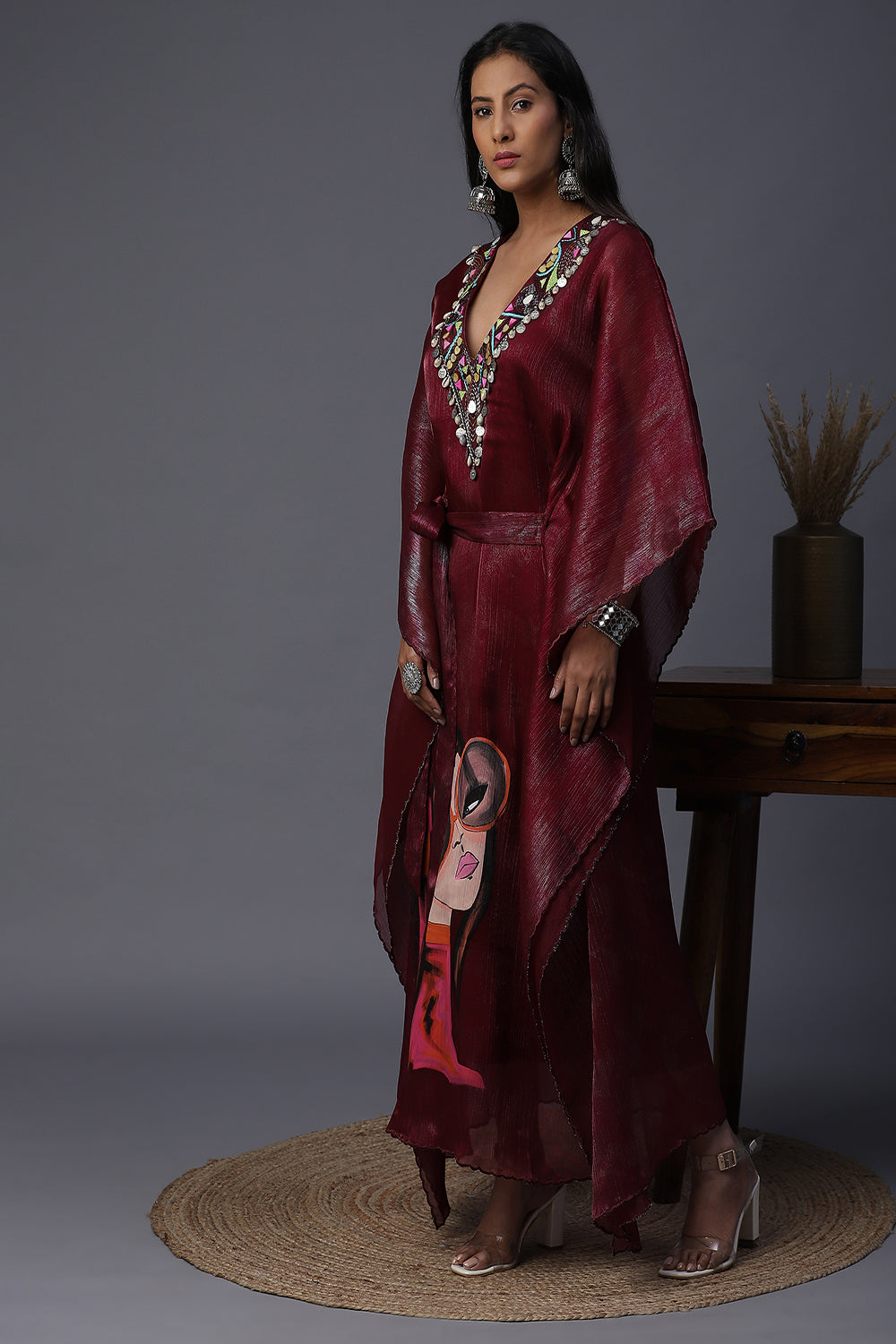 Orange Goggle Handpainted Kaftan - Auraya Fashion - - #tag1# - #tag2# - #tag3# - #tag3#