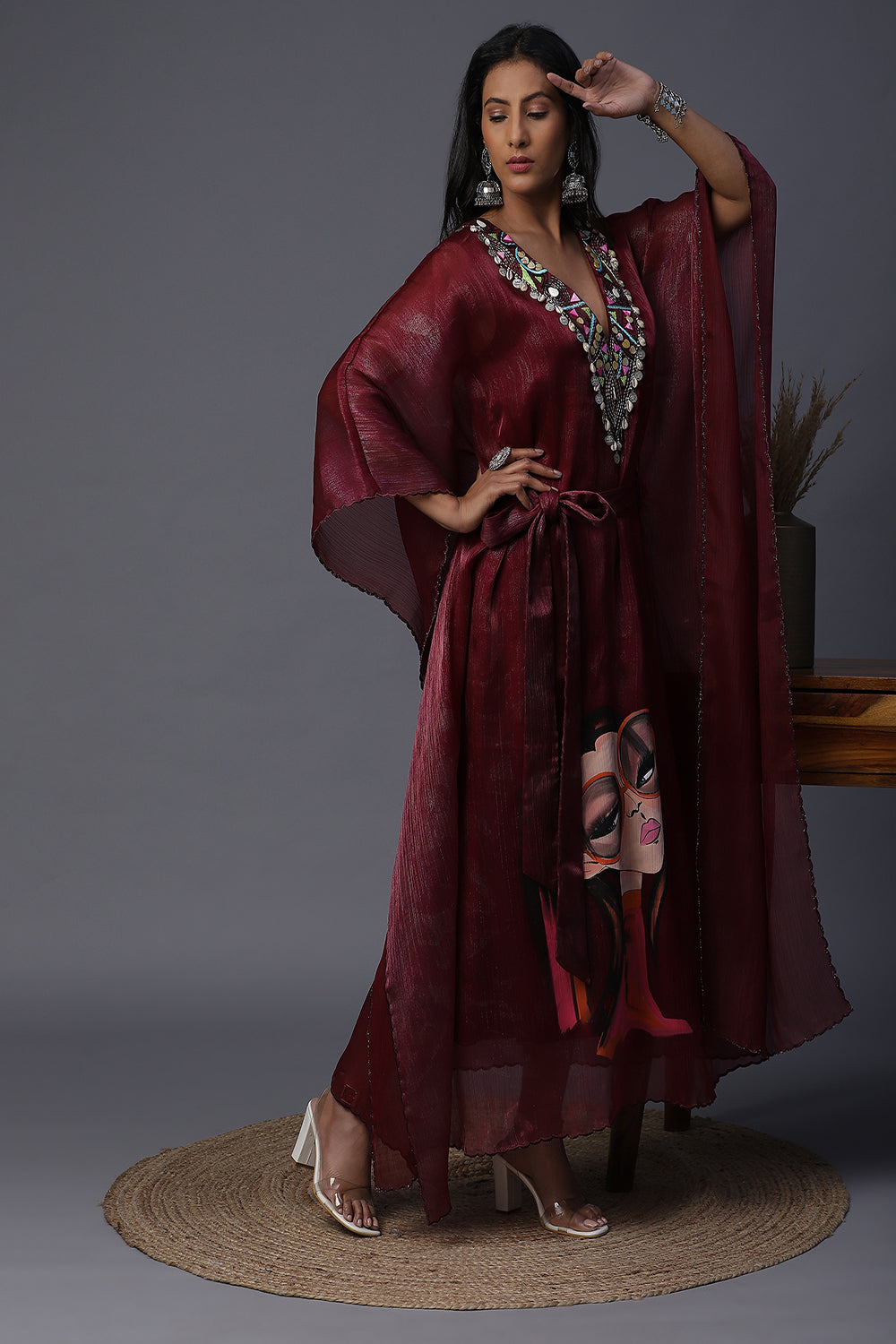Orange Goggle Handpainted Kaftan - Auraya Fashion - - #tag1# - #tag2# - #tag3# - #tag3#