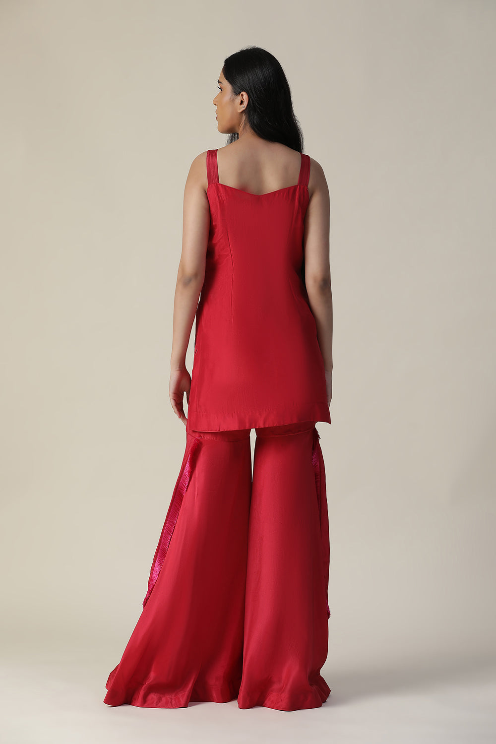 Red Flower Embroidered Sharara Set - Auraya Fashion - - #tag1# - #tag2# - #tag3# - #tag3#