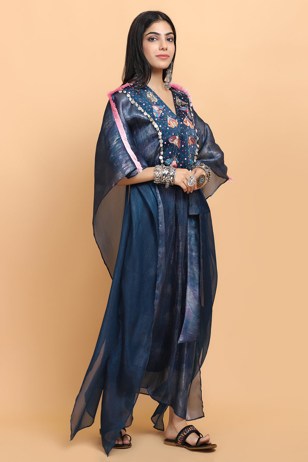 Electric Blue Bees Handapinted Kaftan Set - Auraya Fashion - - #tag1# - #tag2# - #tag3# - #tag3#