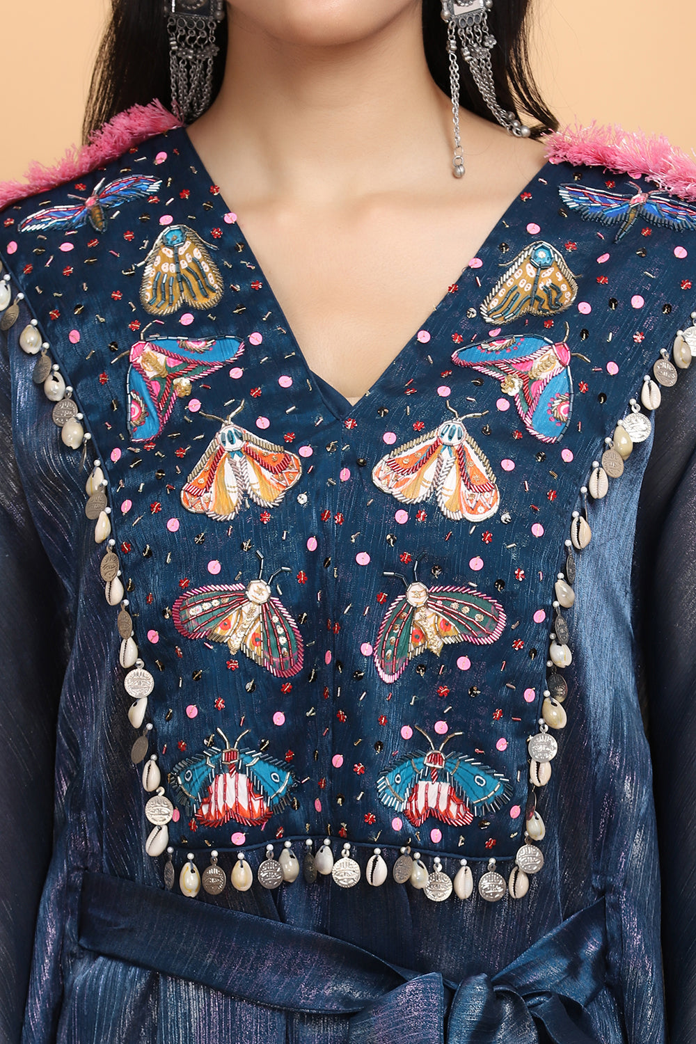 Electric Blue Bees Handapinted Kaftan Set - Auraya Fashion - - #tag1# - #tag2# - #tag3# - #tag3#