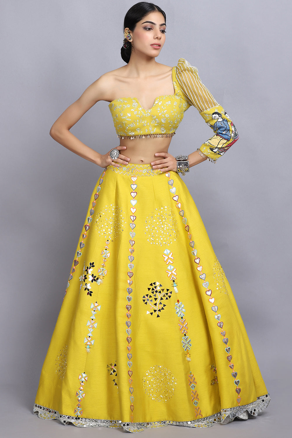 Electric Yellow Handpainted Lehnga Set - Auraya Fashion - - #tag1# - #tag2# - #tag3# - #tag3#