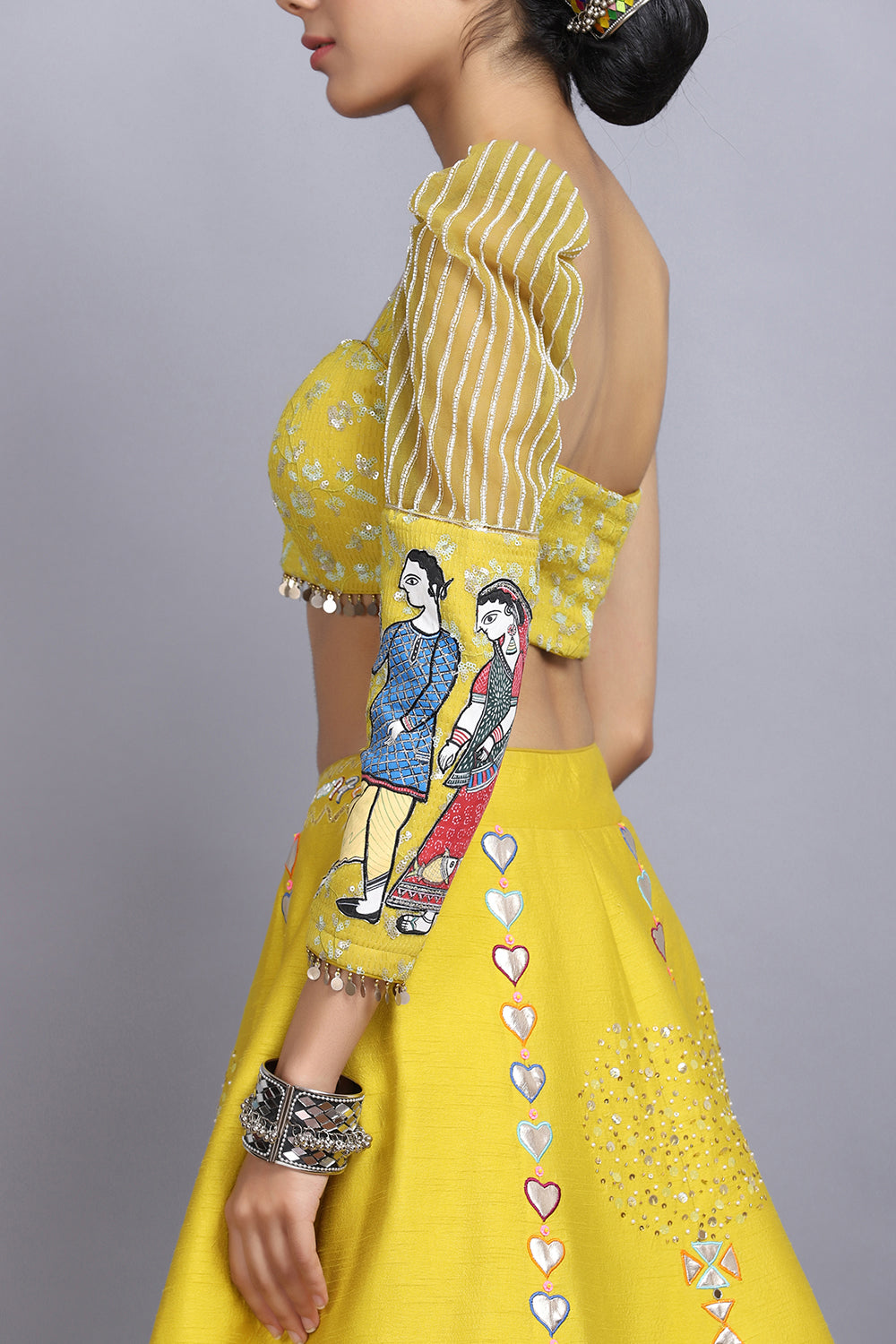 Electric Yellow Handpainted Lehnga Set - Auraya Fashion - - #tag1# - #tag2# - #tag3# - #tag3#