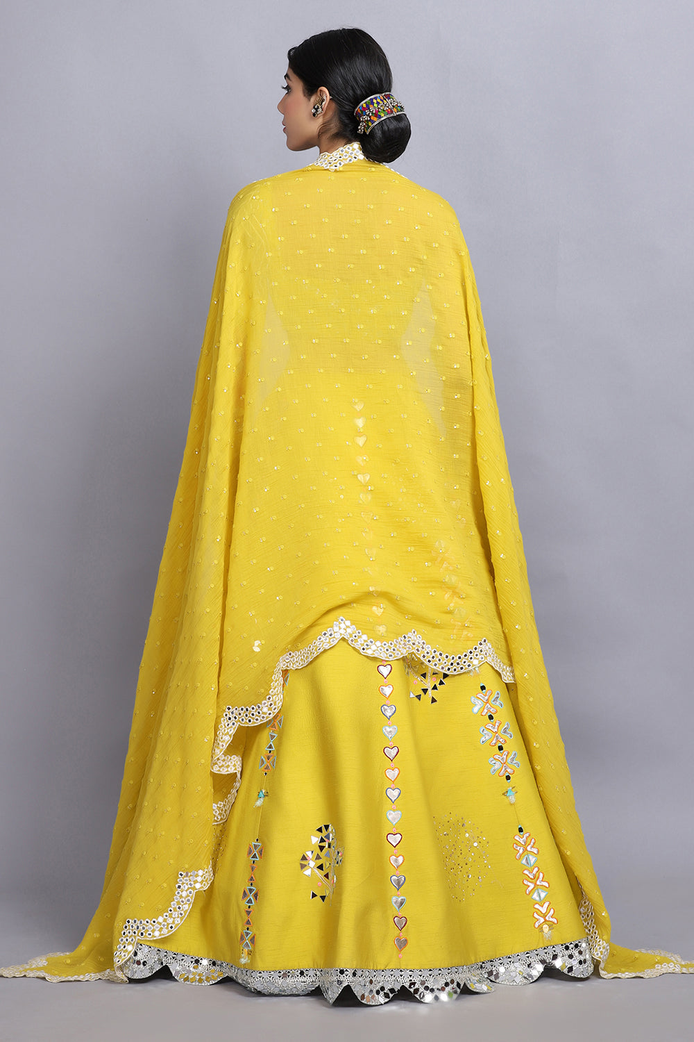 Electric Yellow Handpainted Lehnga Set - Auraya Fashion - - #tag1# - #tag2# - #tag3# - #tag3#