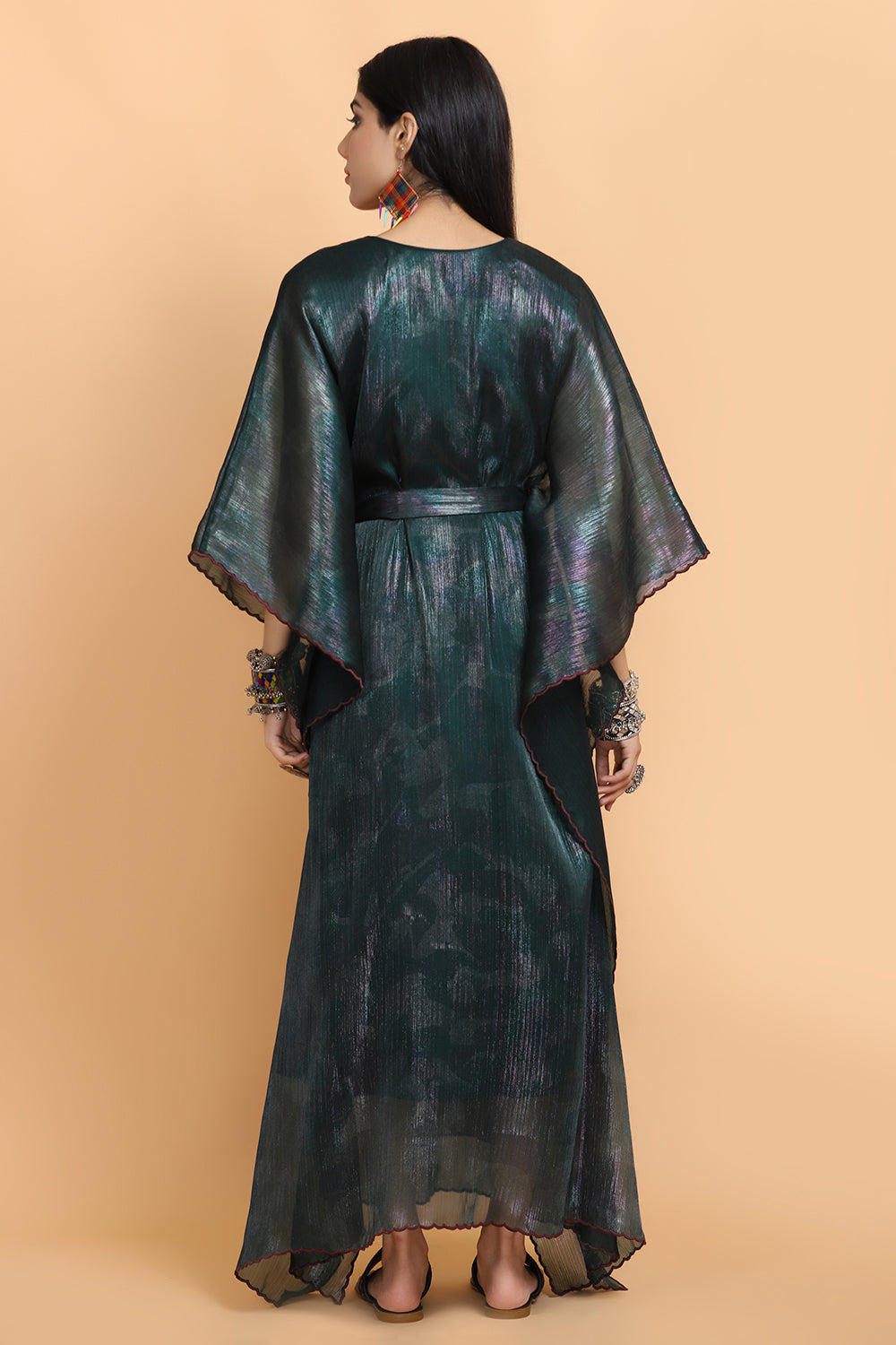 Bottle Green Handpainted Kaftan Set - Auraya Fashion - - #tag1# - #tag2# - #tag3# - #tag3#
