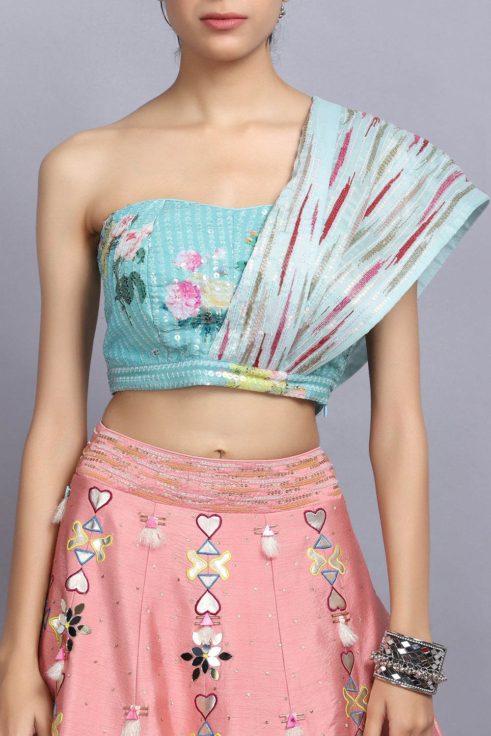 Peach Handpainted Lehnga Set - Auraya Fashion - - #tag1# - #tag2# - #tag3# - #tag3#