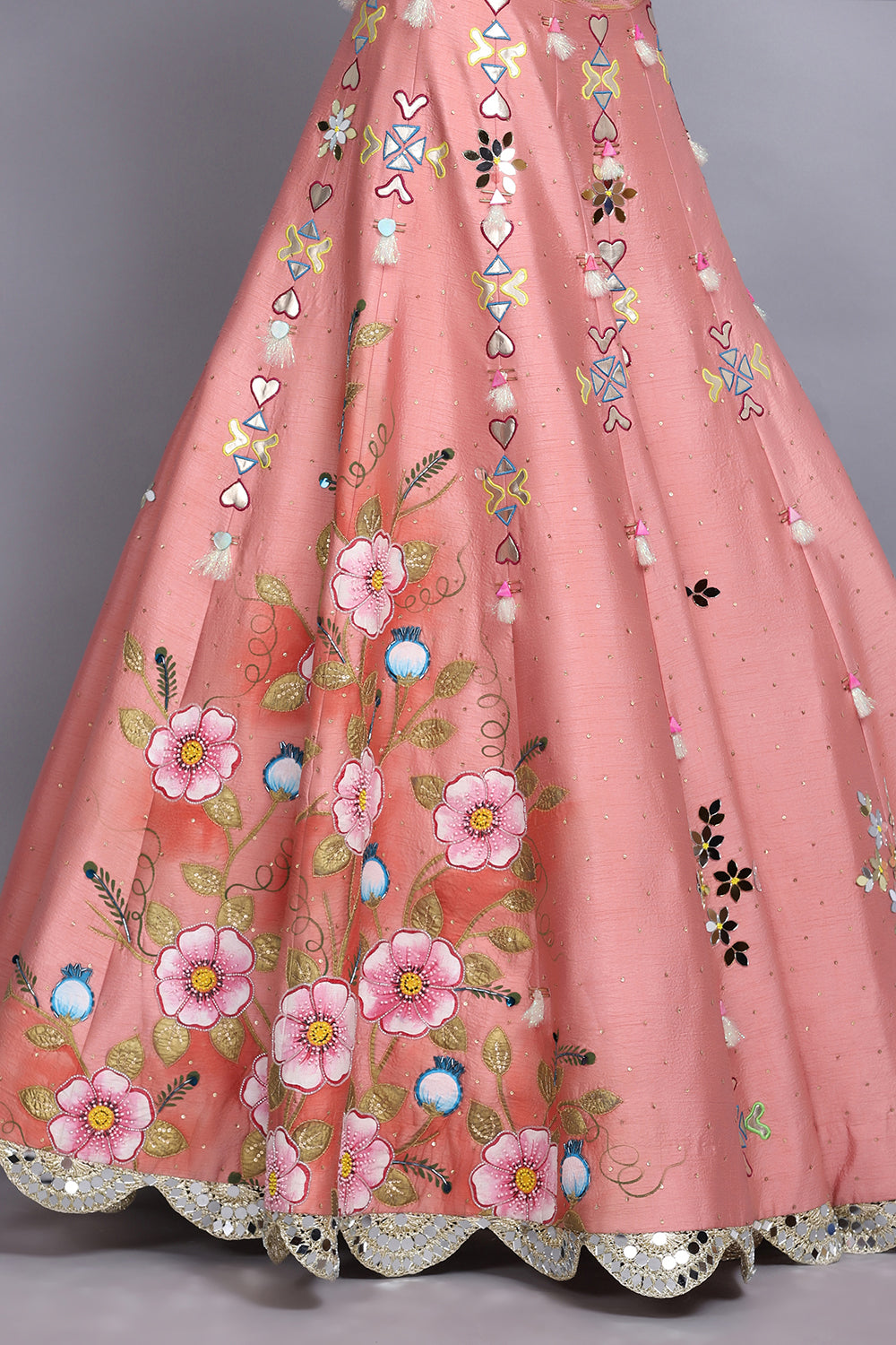 Peach Handpainted Lehnga Set - Auraya Fashion - - #tag1# - #tag2# - #tag3# - #tag3#