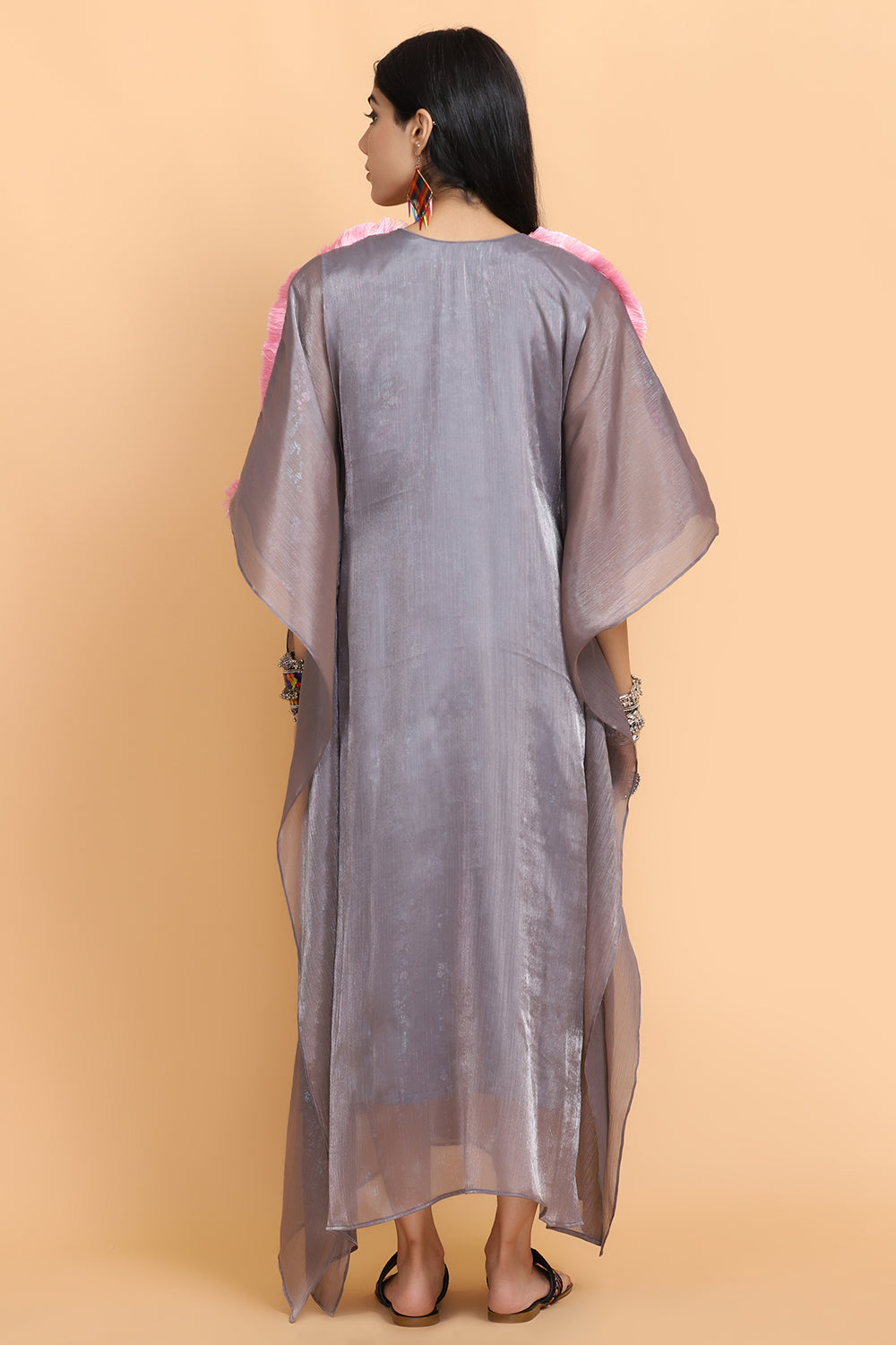 Steel Grey Handpainted Kaftan Set - Auraya Fashion - - #tag1# - #tag2# - #tag3# - #tag3#