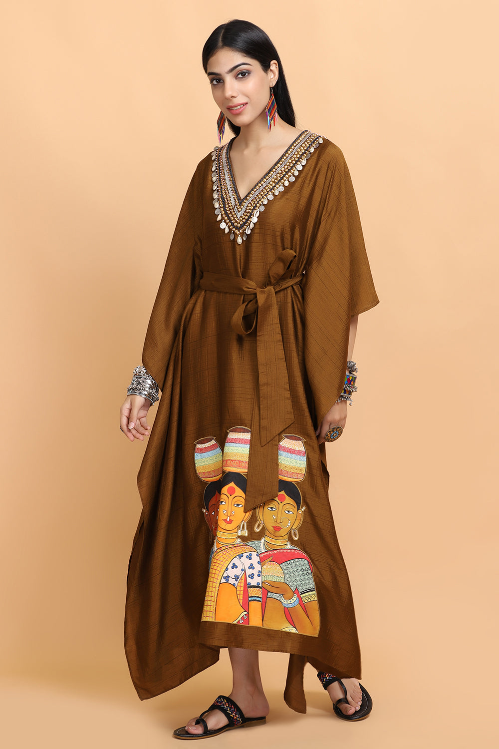 Rust Handpainted Kaftan Set - Auraya Fashion - - #tag1# - #tag2# - #tag3# - #tag3#