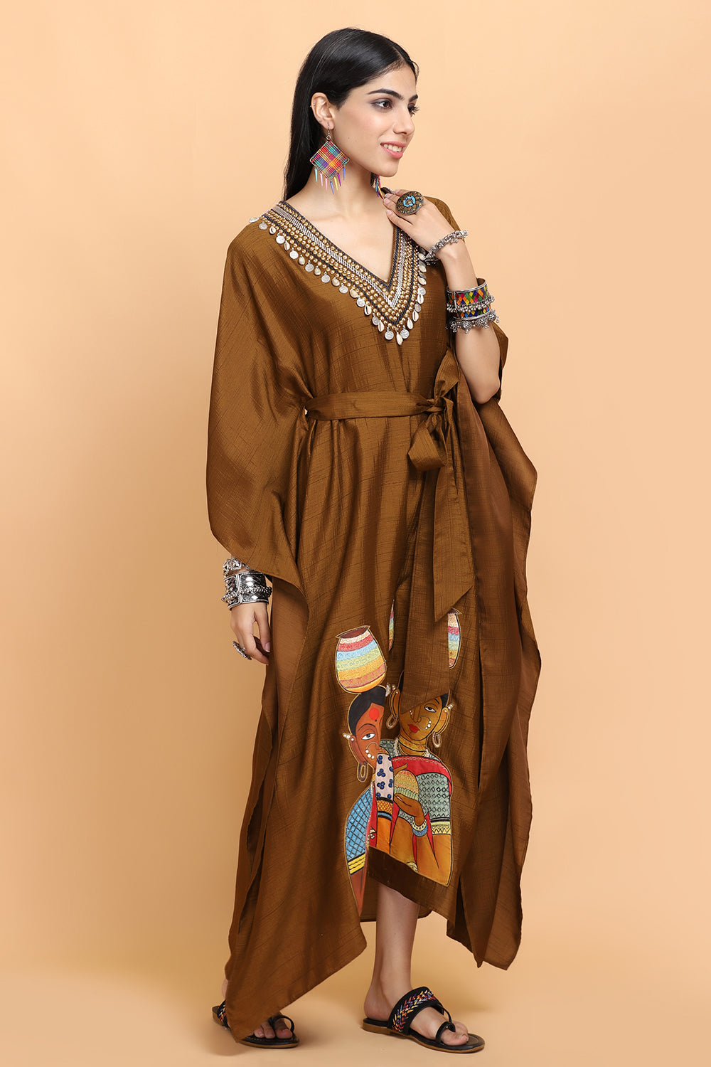 Rust Handpainted Kaftan Set - Auraya Fashion - - #tag1# - #tag2# - #tag3# - #tag3#