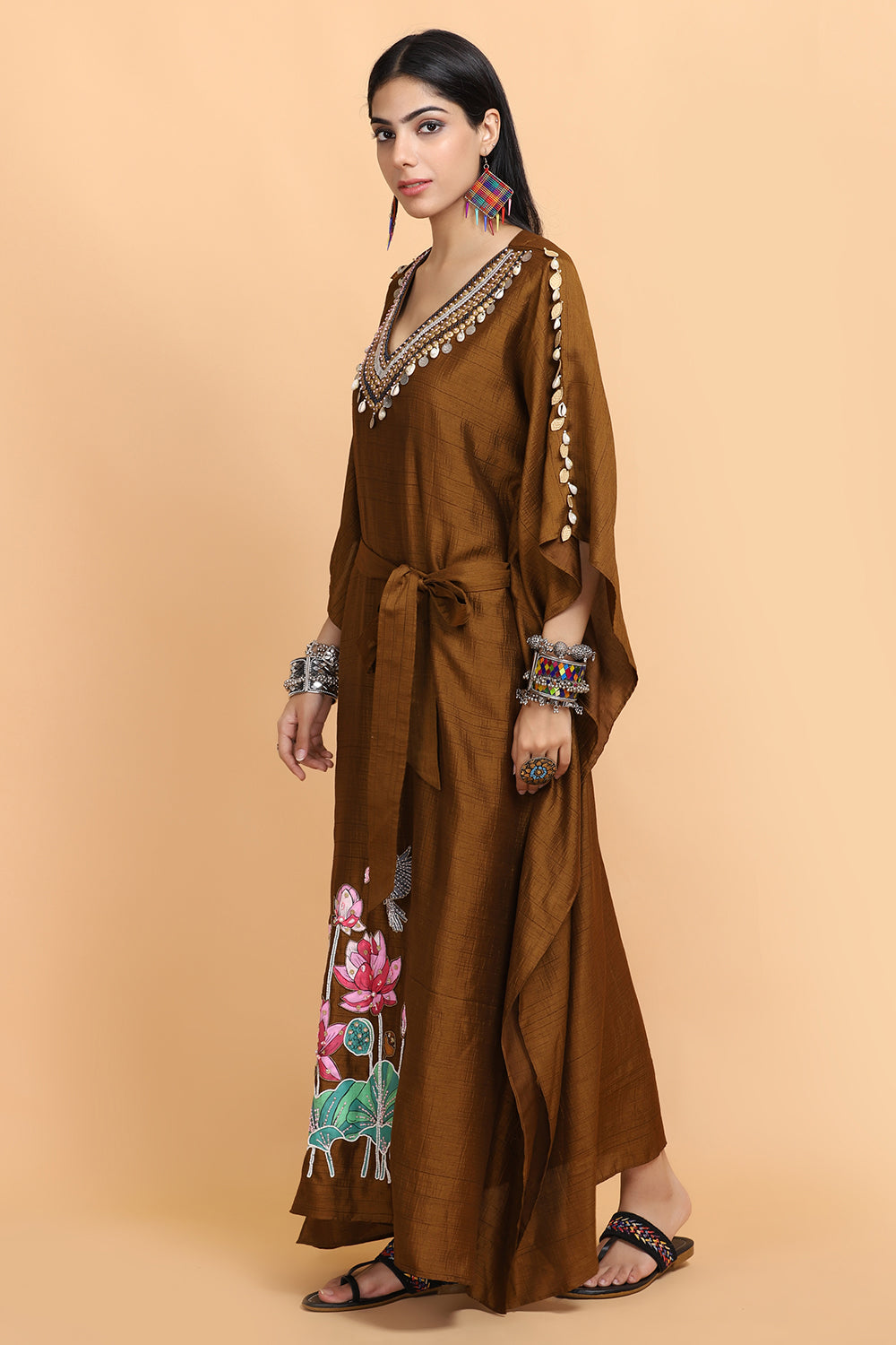 Brown Handpainted Kaftan Set - Auraya Fashion - - #tag1# - #tag2# - #tag3# - #tag3#