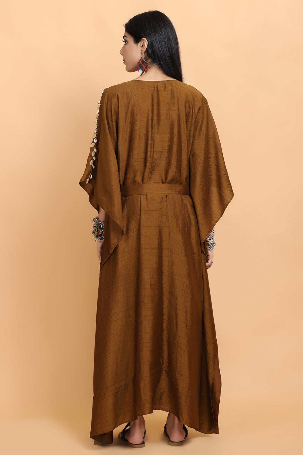 Brown Handpainted Kaftan Set - Auraya Fashion - - #tag1# - #tag2# - #tag3# - #tag3#