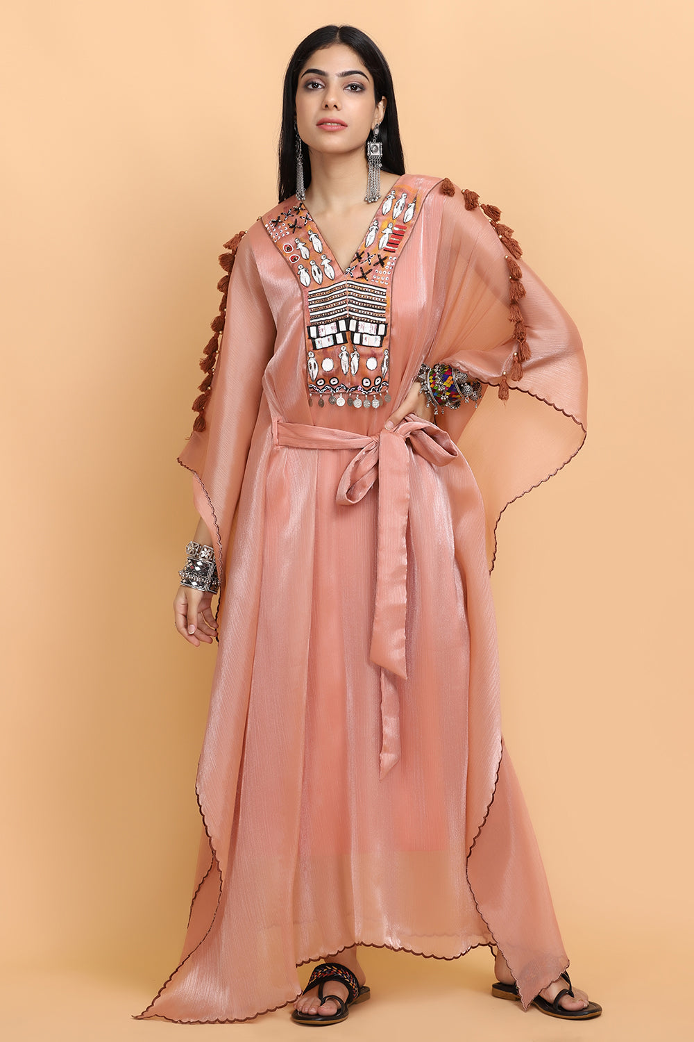 Peach Handpainted Kaftan Set - Auraya Fashion - - #tag1# - #tag2# - #tag3# - #tag3#