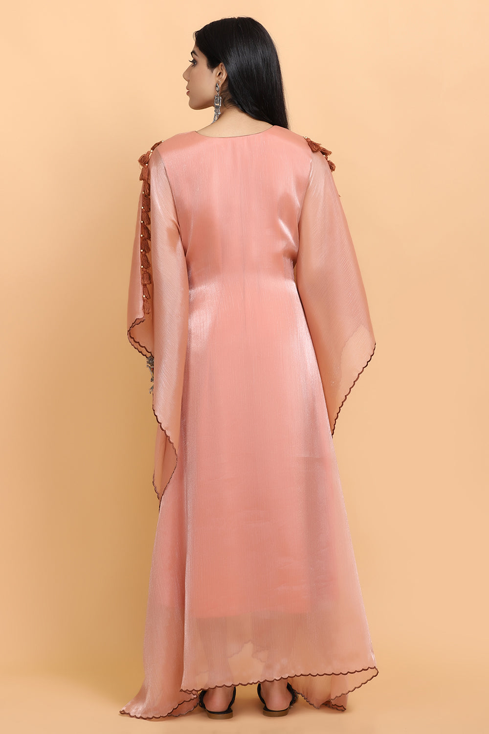 Peach Handpainted Kaftan Set - Auraya Fashion - - #tag1# - #tag2# - #tag3# - #tag3#