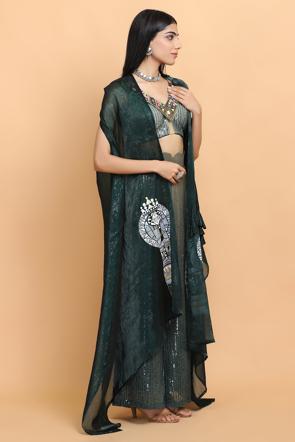 Emerald Green Cheap Thrills Cape Set - Auraya Fashion - - #tag1# - #tag2# - #tag3# - #tag3#