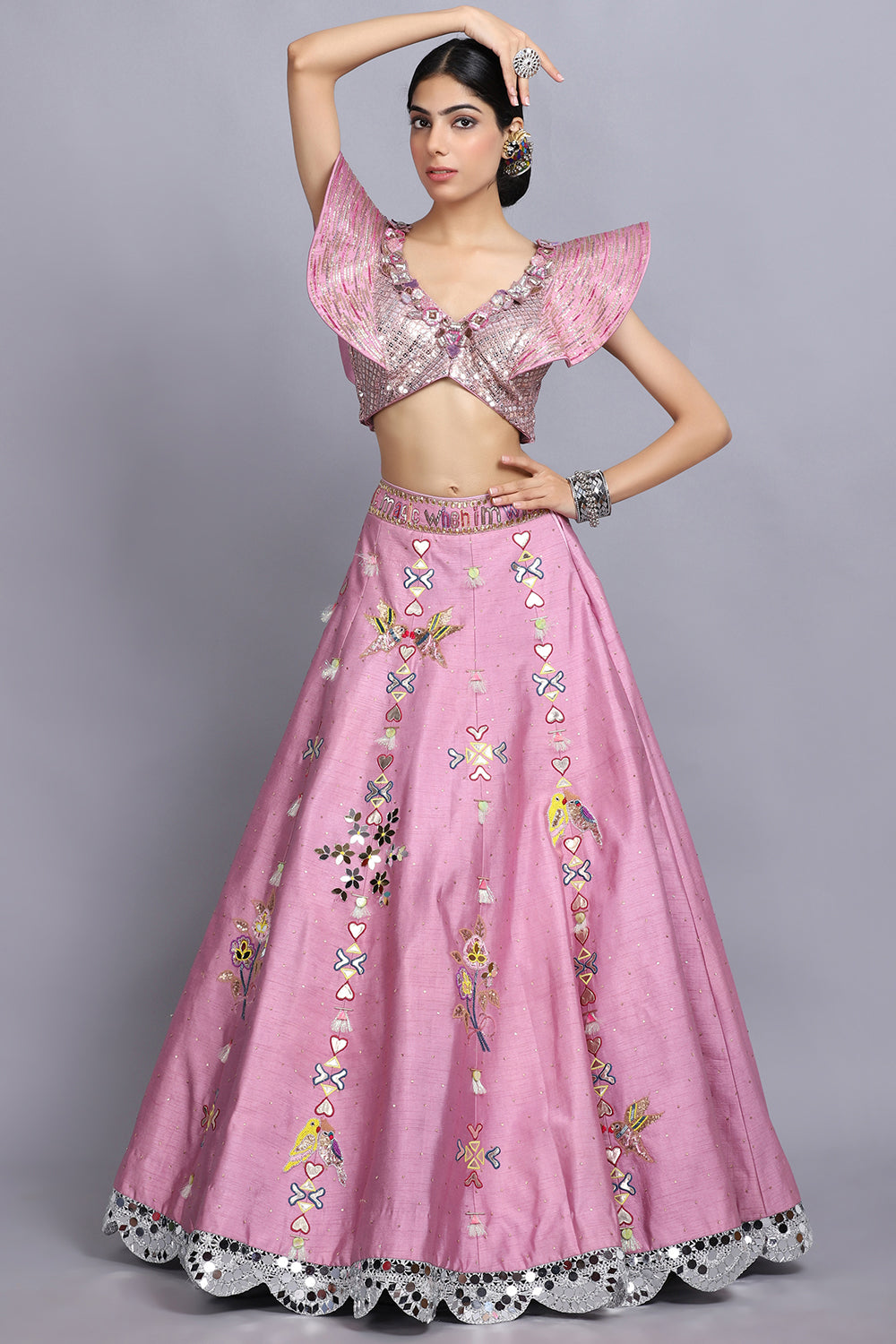 Cameo Pink Handpainted Lehnga Set - Auraya Fashion - - #tag1# - #tag2# - #tag3# - #tag3#