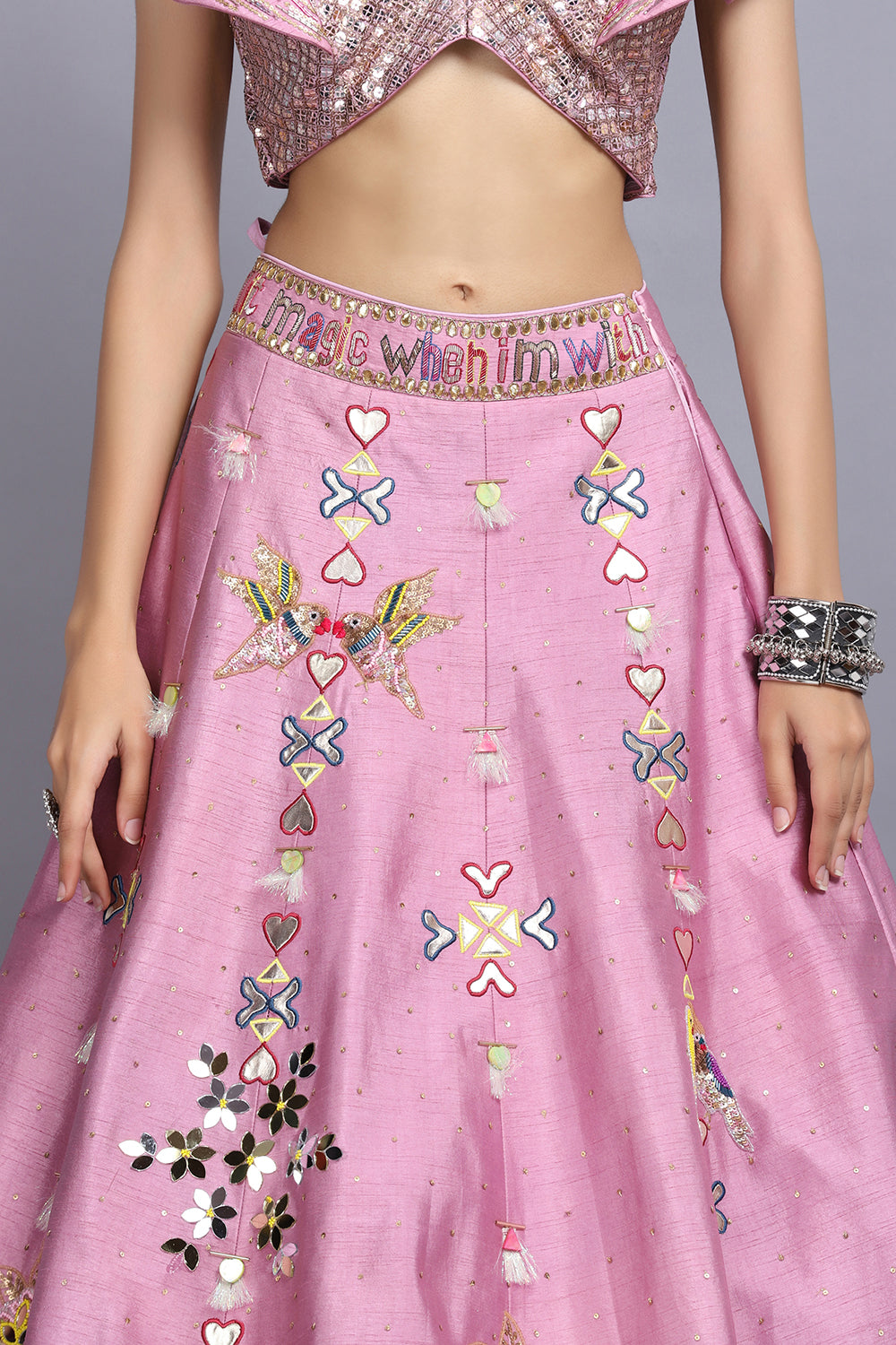Cameo Pink Handpainted Lehnga Set - Auraya Fashion - - #tag1# - #tag2# - #tag3# - #tag3#