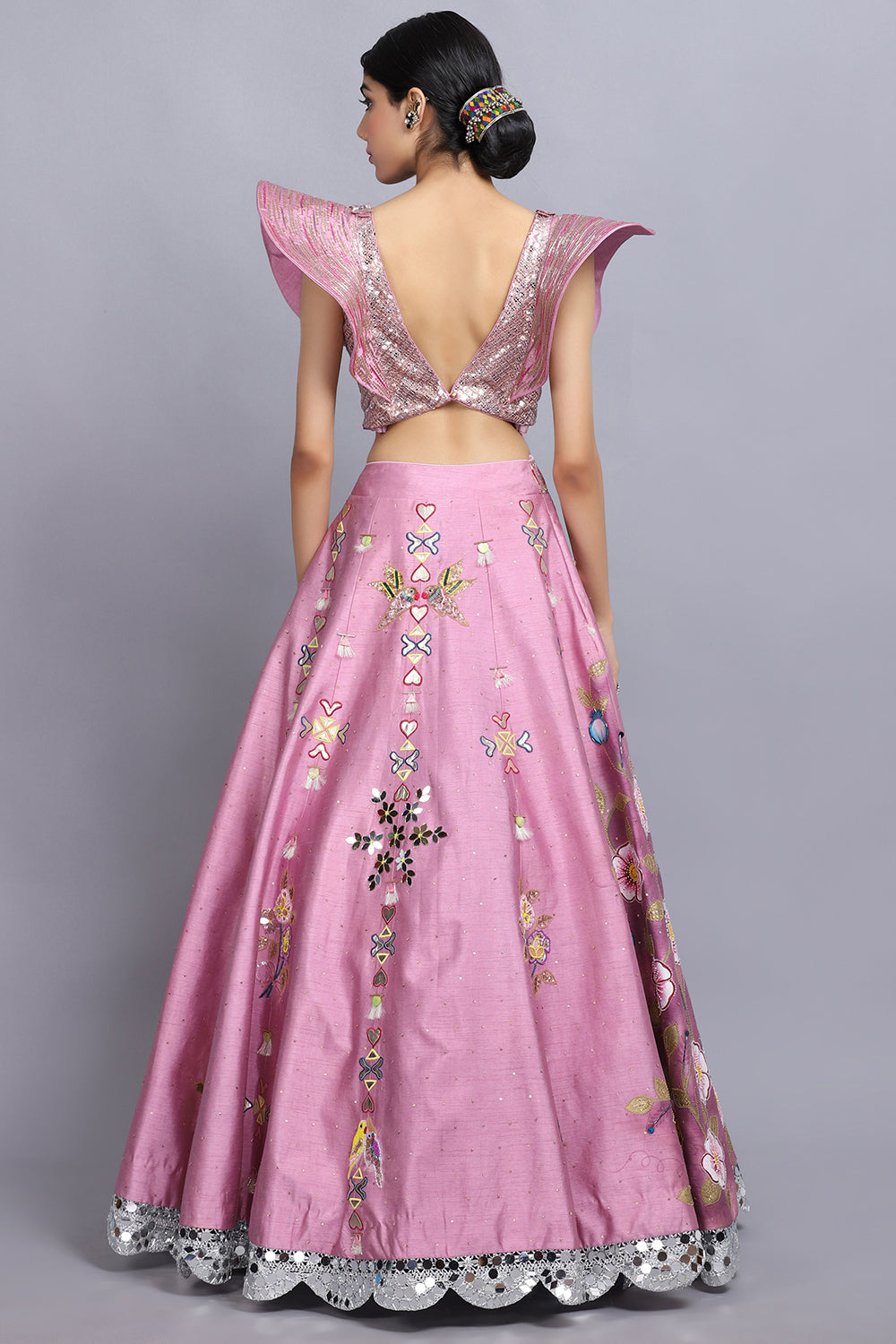 Cameo Pink Handpainted Lehnga Set - Auraya Fashion - - #tag1# - #tag2# - #tag3# - #tag3#