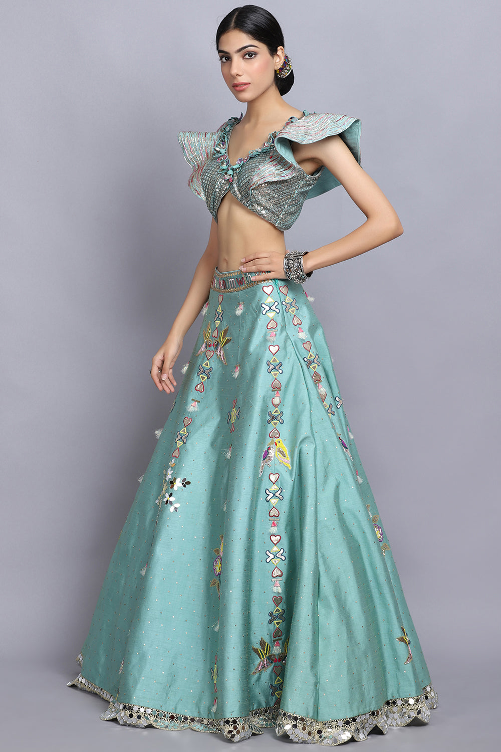 Sapphire Blue Handpainted Lehnga Set - Auraya Fashion - - #tag1# - #tag2# - #tag3# - #tag3#