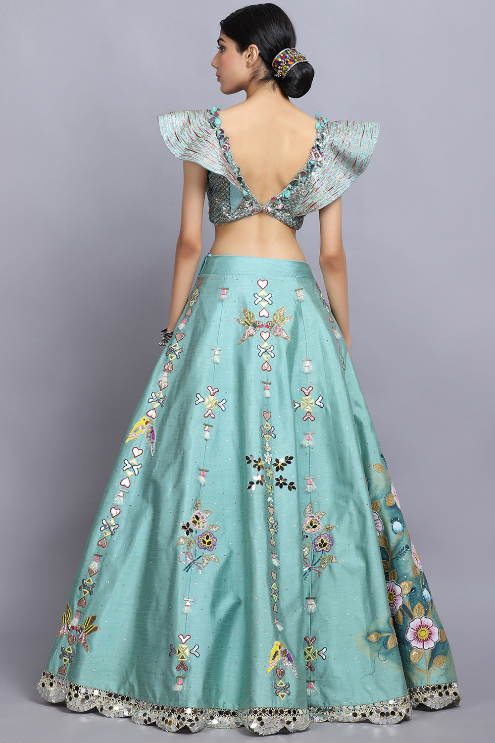 Sapphire Blue Handpainted Lehnga Set - Auraya Fashion - - #tag1# - #tag2# - #tag3# - #tag3#