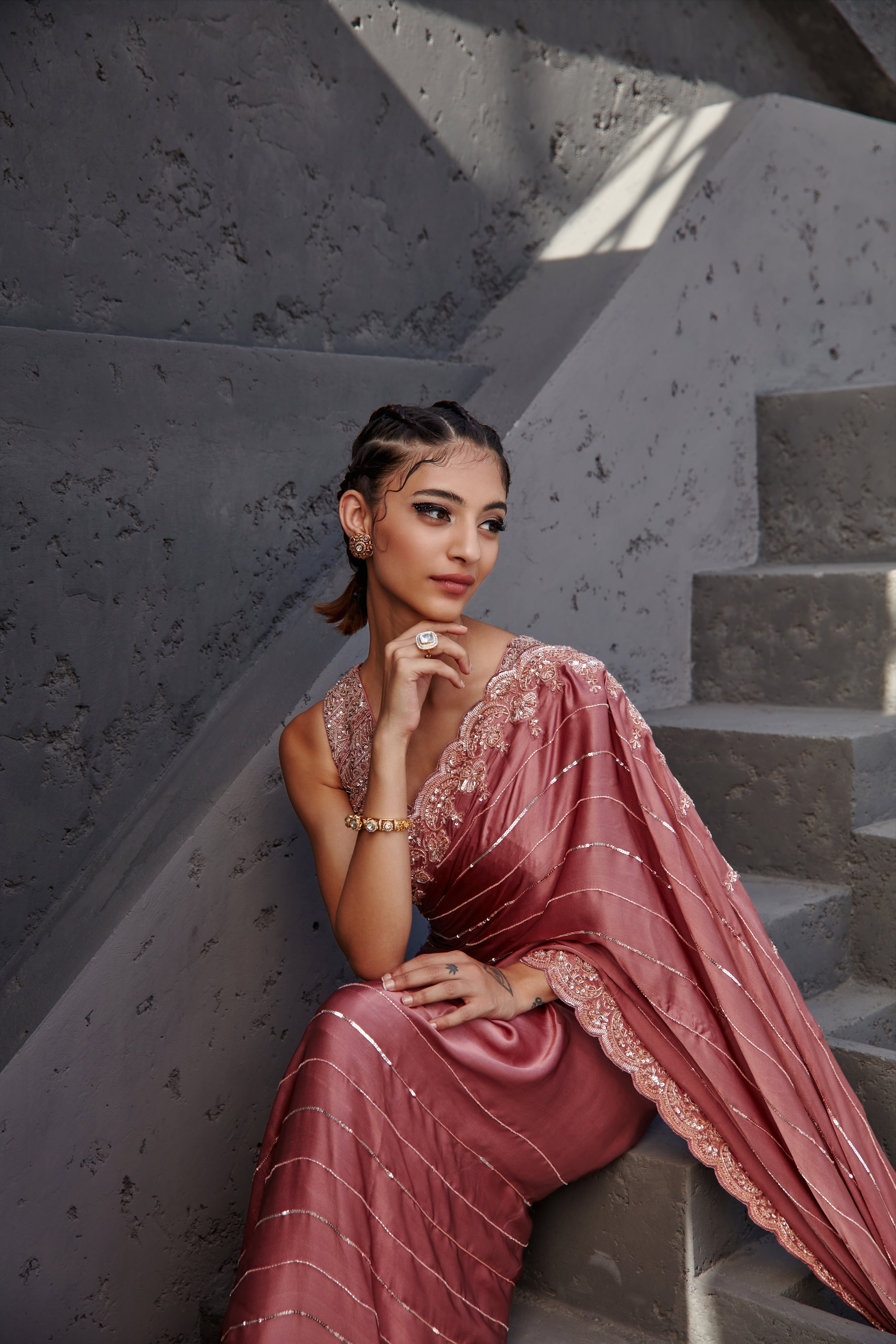 Jigar Mali - Aurora Pink Saree Set