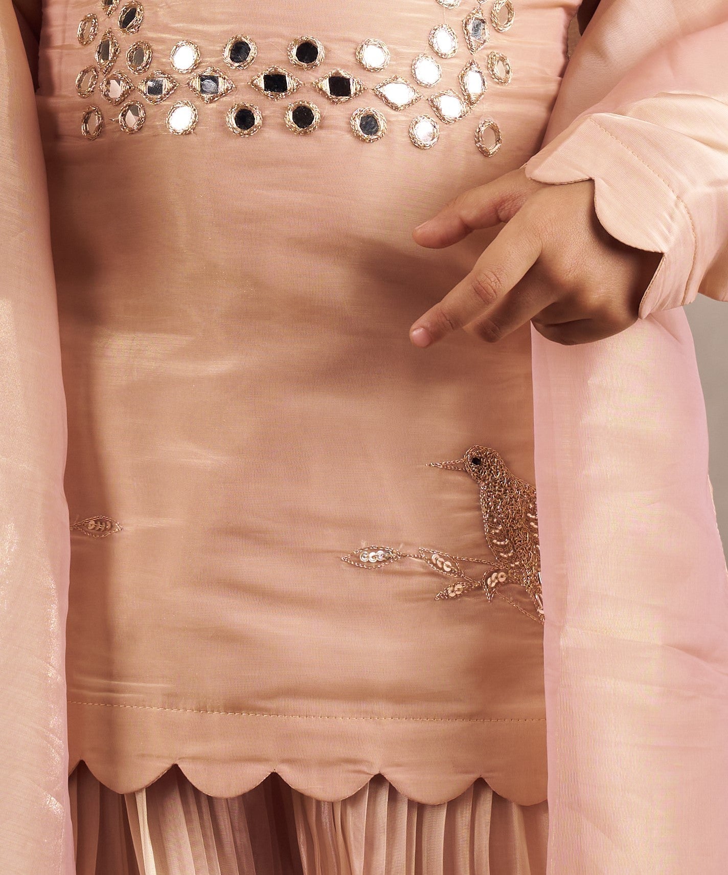 PEACH MIRROR WORK SHARARA SET