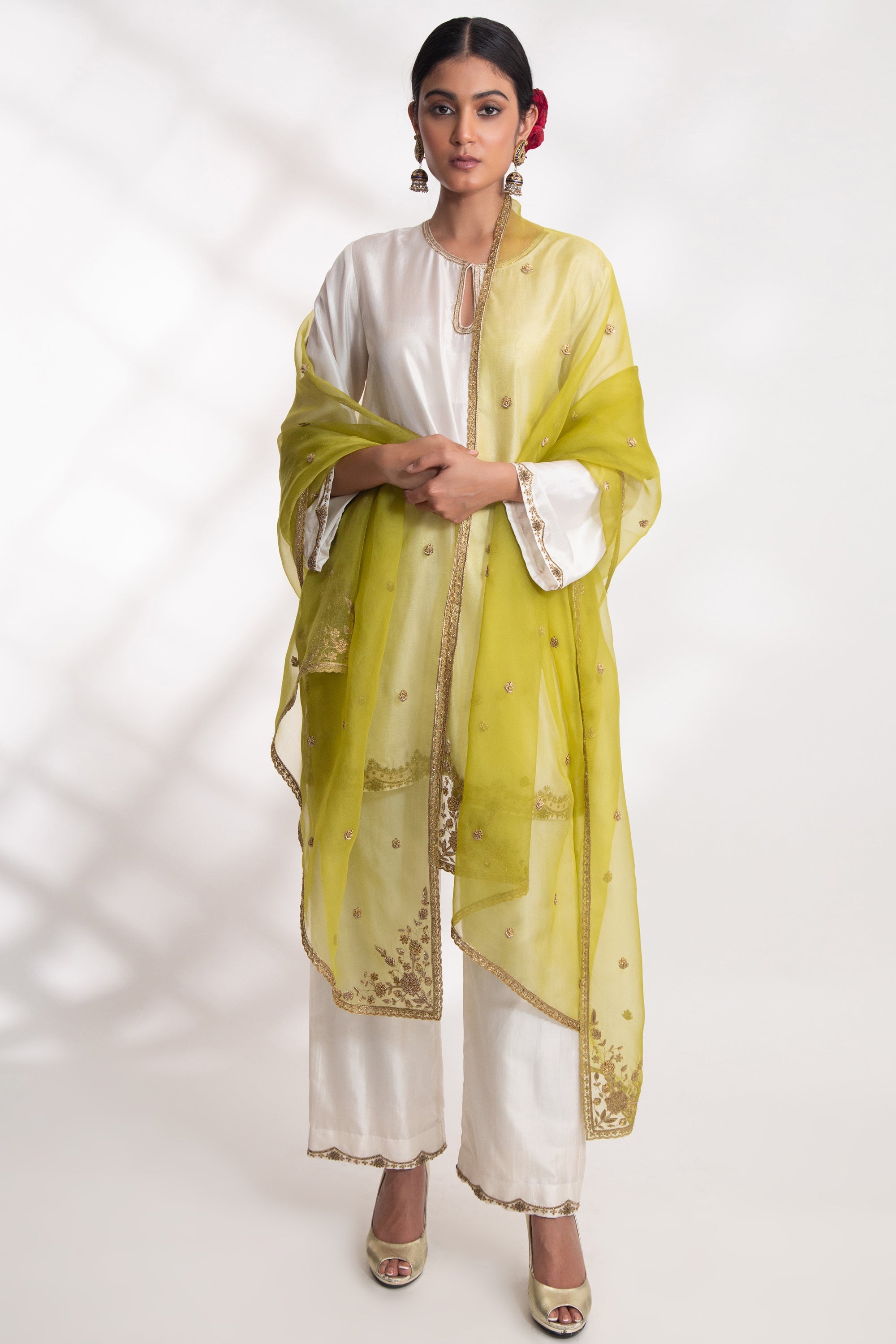CY Chhaya Mehrotra Mishka Lime Green Dupatta Front 1